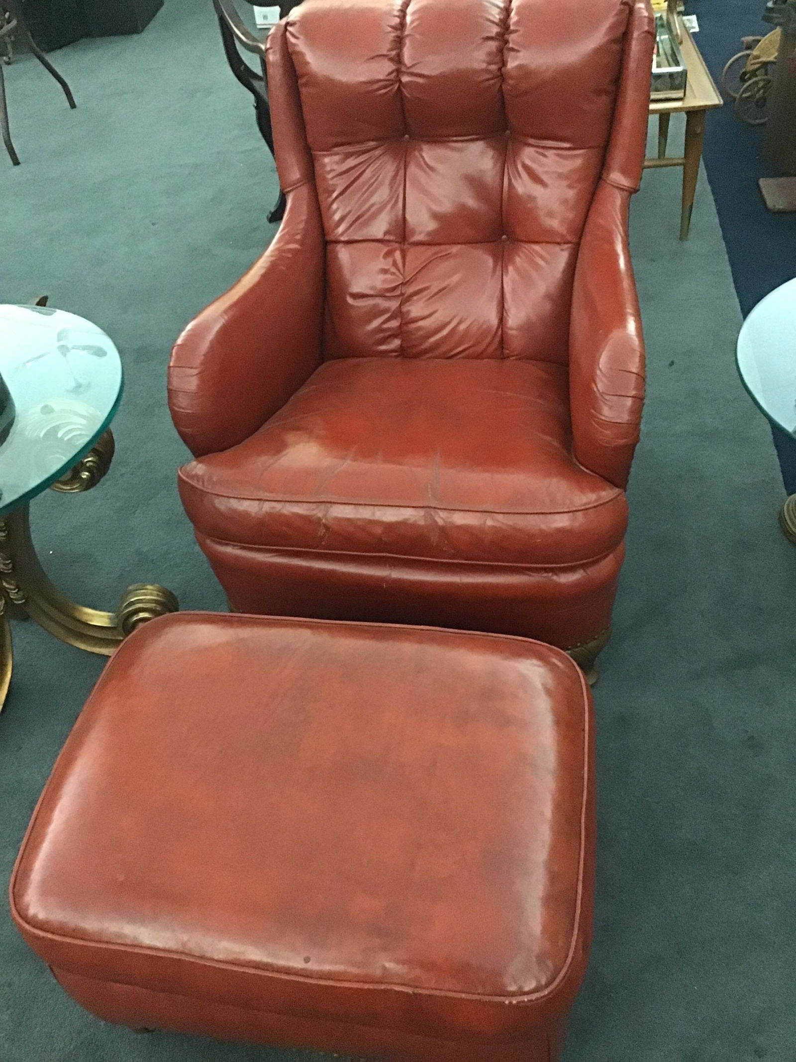Kittinger Burnt Orange Chair and Ottoman Leather (1 of 11)