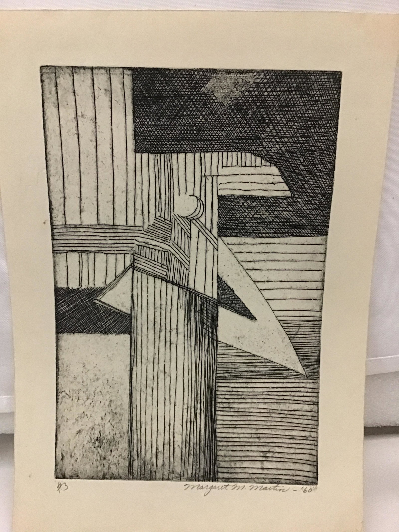 Mid century modern engraving Number Three by Margaret: by Margaret M. Martin 1960 Measures 8" x 11"