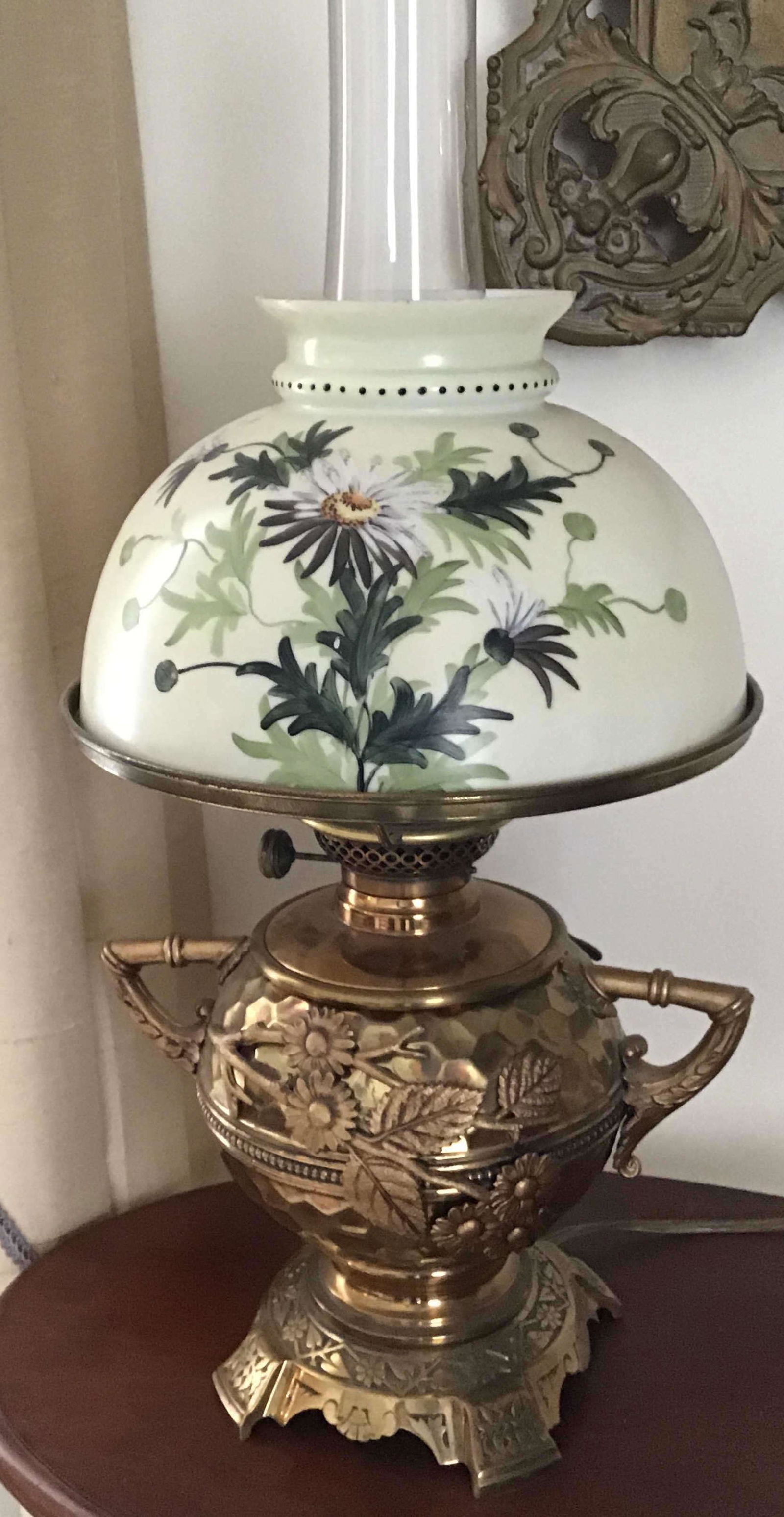 Victorian Converted Oil Lamp Hand painted Shade (1 of 8)