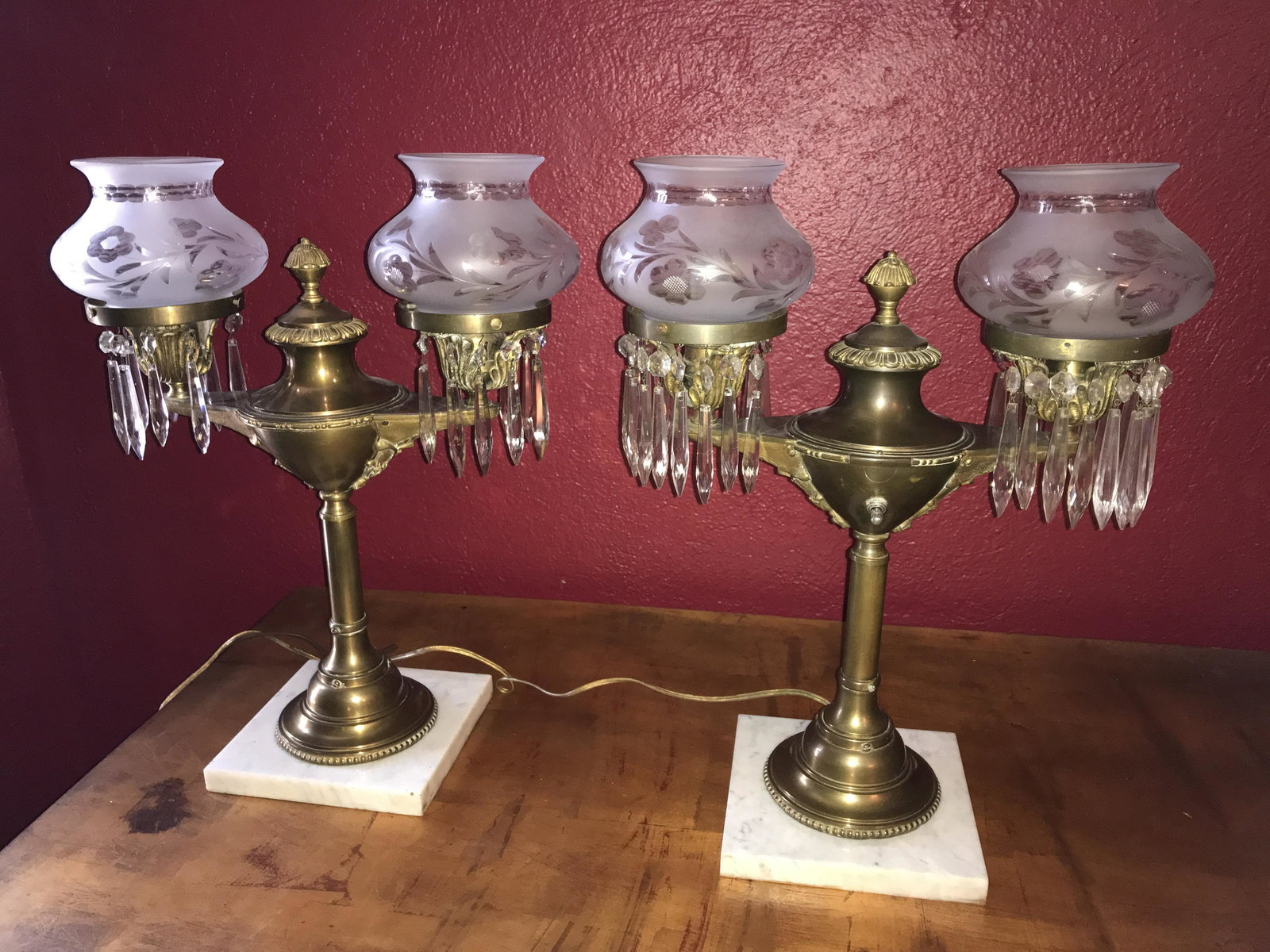 Crystal Lamps (Pair) Each Measures 18 inches tall by 15 inches wide (1 of 11)