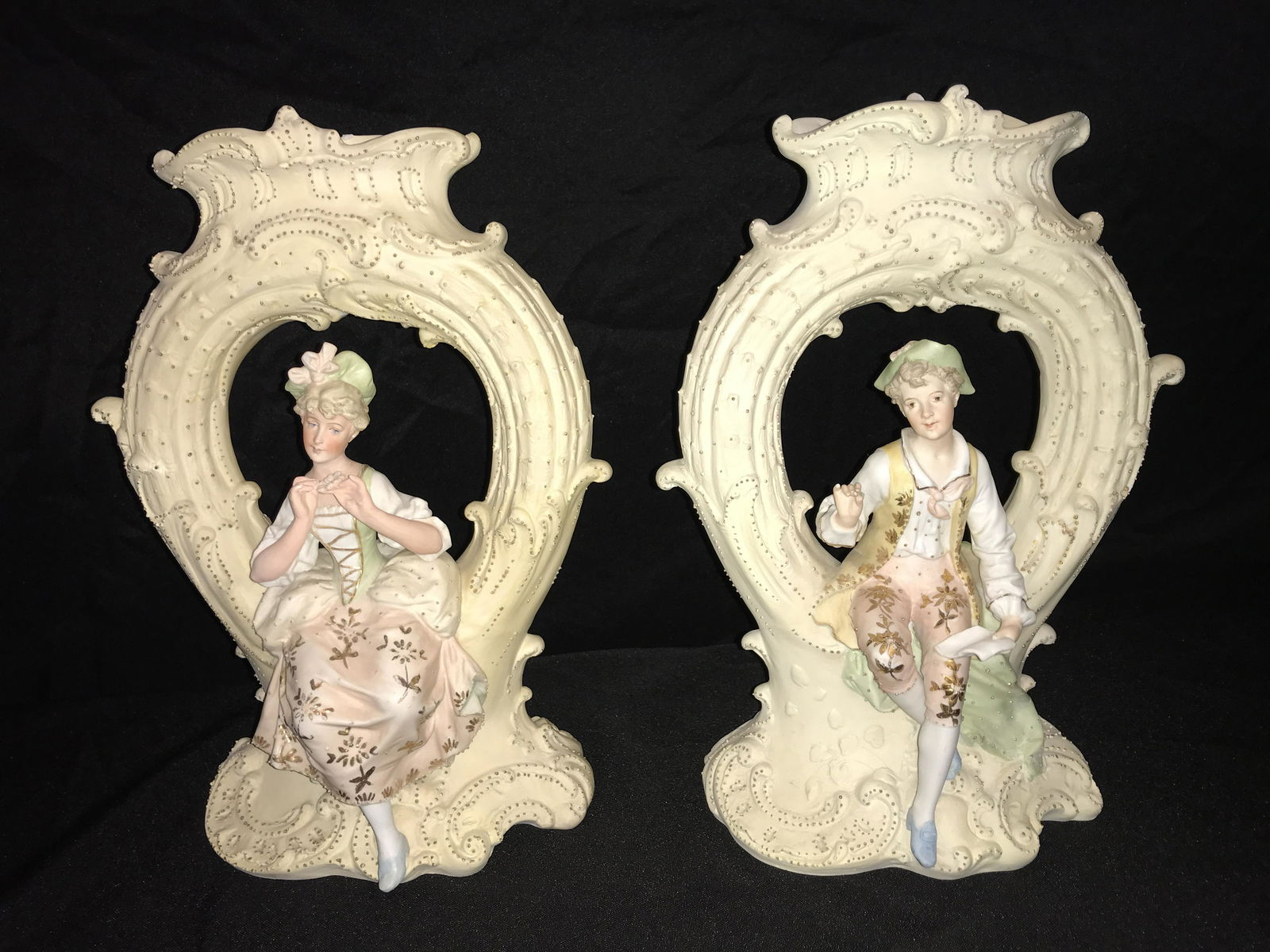 German Figural Bisque Vases Each measures 12 inches tall by 9 inches wide by 5 inches deep at (1 of 10)