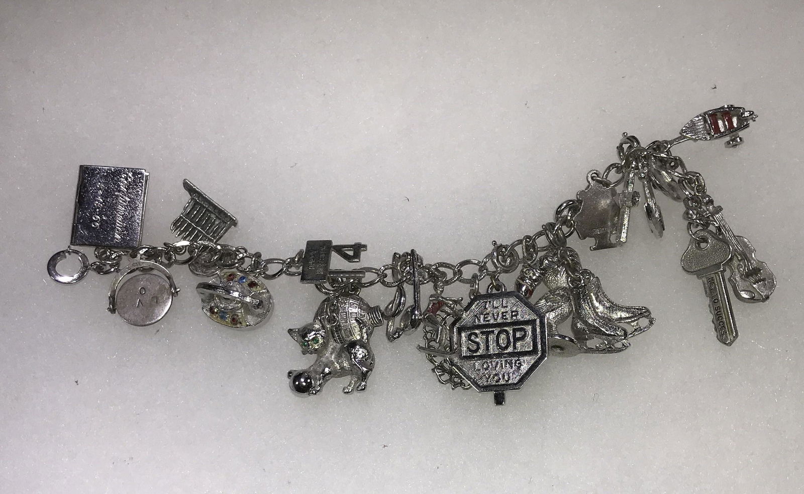 Sterling Charm Bracelet w/ 20 Charms 7" Bracelet (1 of 7)