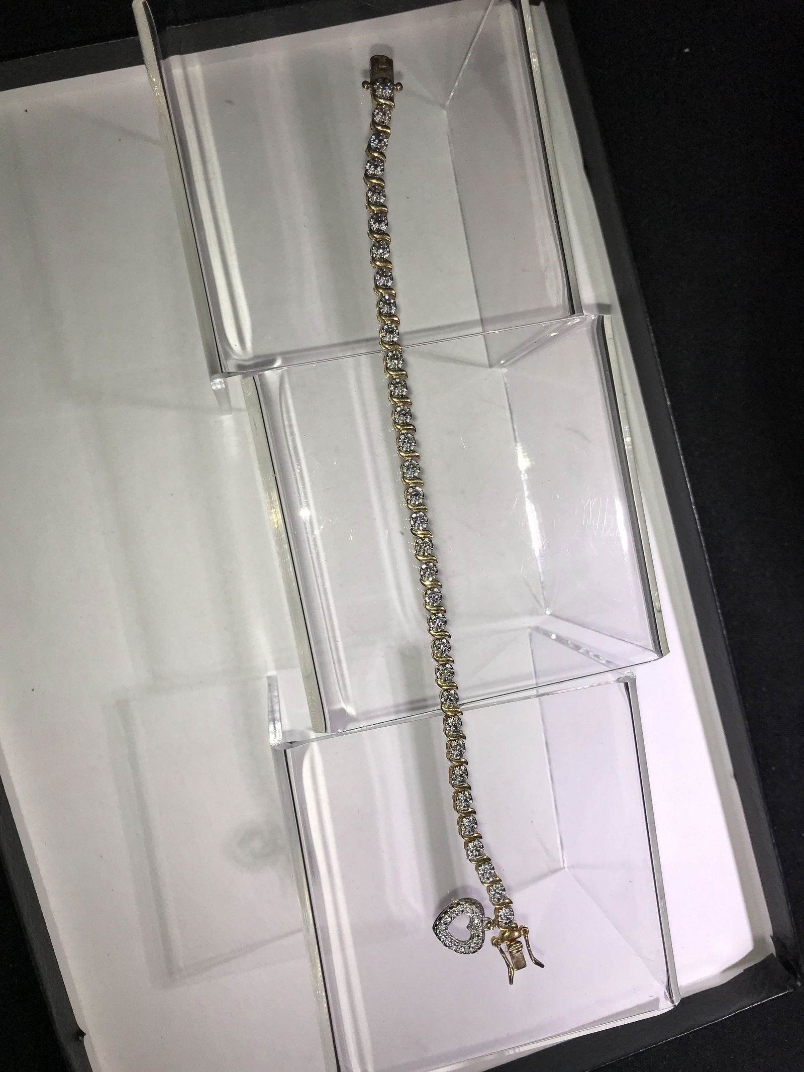 Sterling CZ w/ Heart Charm Bracelet Measures 7.5 inches: Measures 7.5 inches