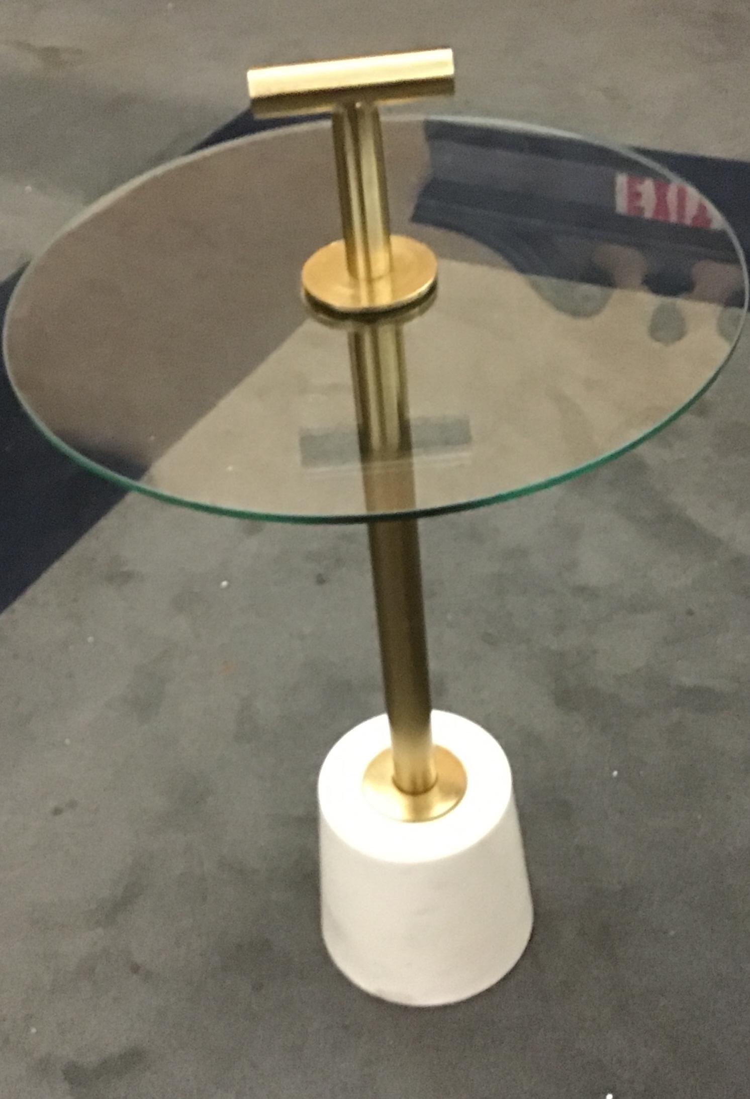 Modern Contemporary Marble Base Glass-Top Table with brass pole and lift handle (1 of 5)