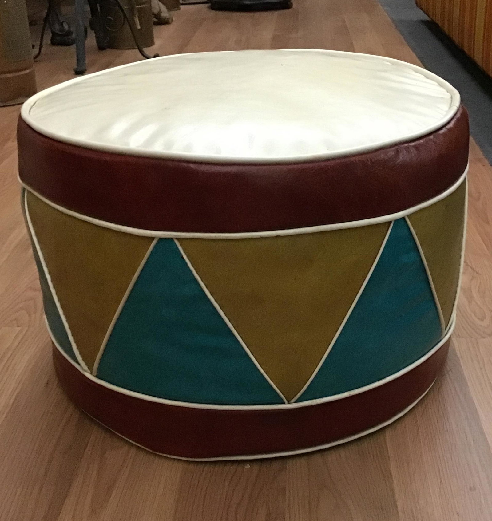 Metropolitan home 1950s Indian drum ottoman .: .