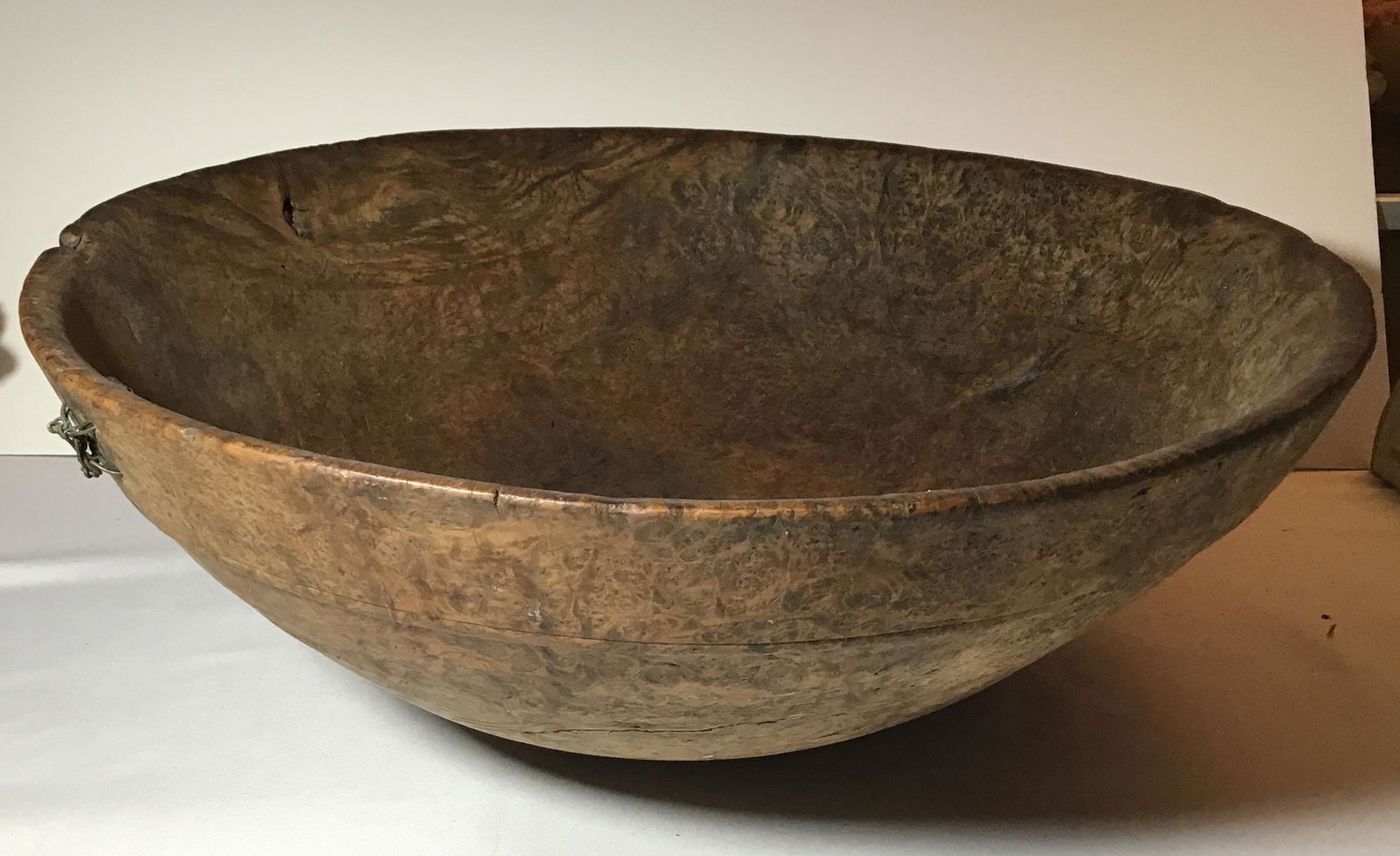 RARE; Large Early first nation Burrell wood bowl the repair and the unusual large size and (1 of 9)