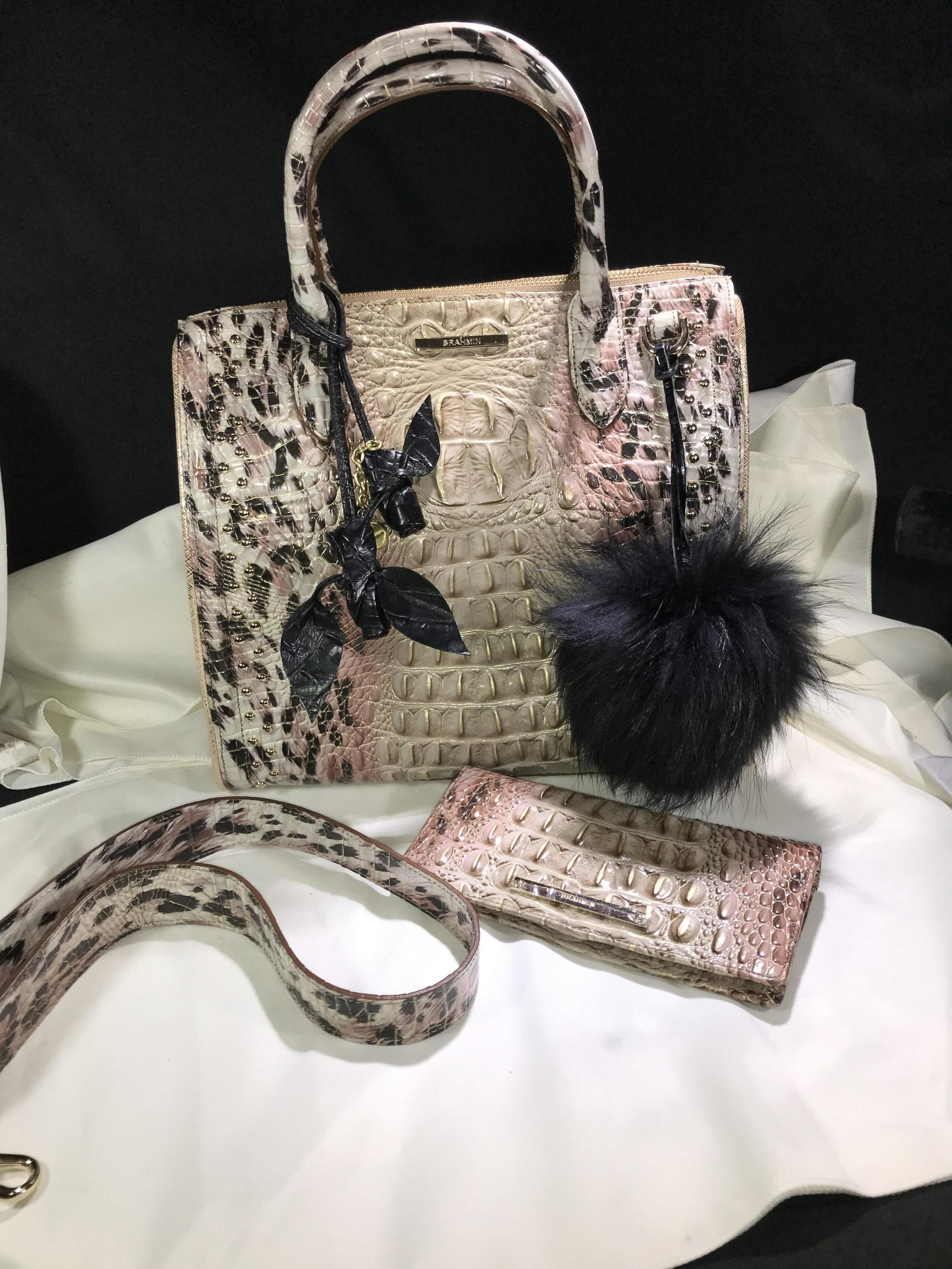 Brahmin Croc-Design Purse W/ Shoulder Strap & Matching Wallet: W/ Shoulder Strap & Matching Wallet
