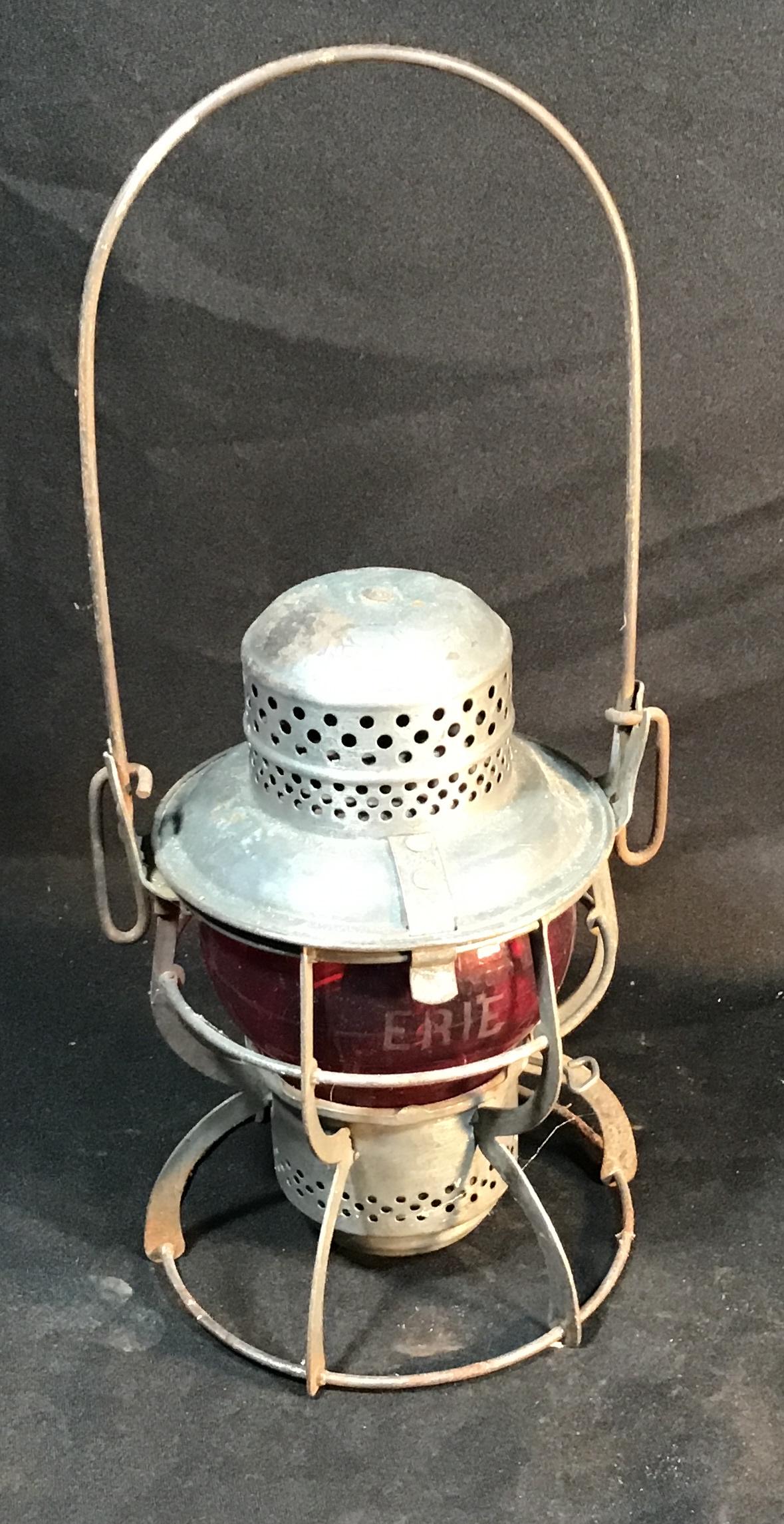 Vintage Erie railroad lantern with Erie on red shade (1 of 6)