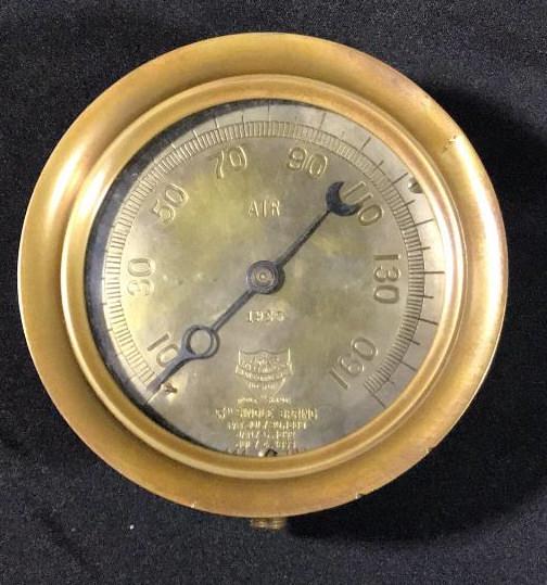 1925 Brass Railroad Air Pressure Guage Measures 6 1/4 Accross (1 of 6)