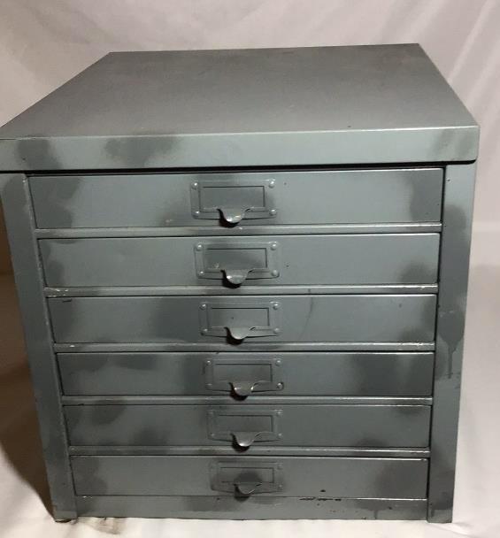 Vintage Metal File Cabinet H 16 1/4 x L 16 1/4 x D 18 1/2 (1 of 7)