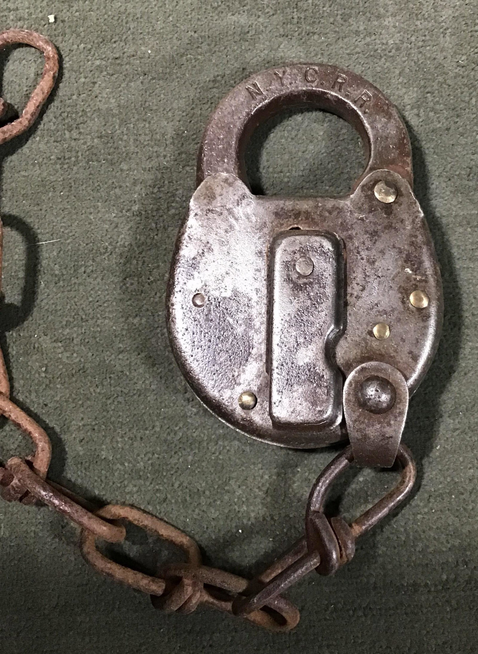 N Y C RR Padlock , locked spring works Miller . (1 of 2)
