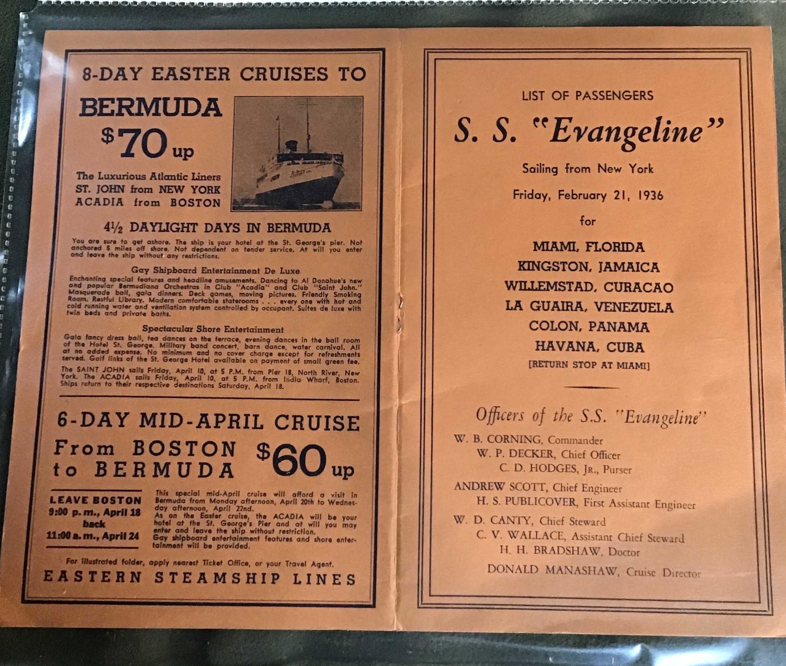1936 SS Evangeline Steamship Program .: .
