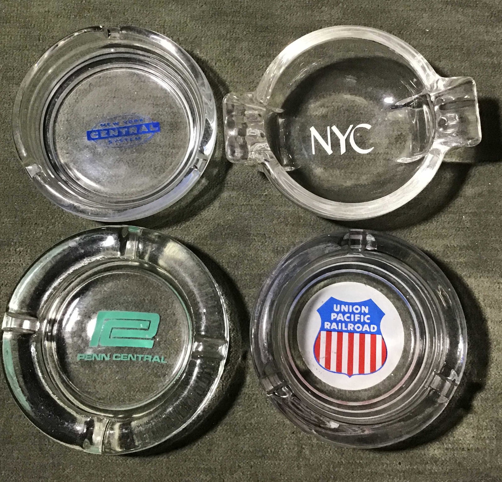 Vintage Railroadâ€™s Ashtrays (4) .: .