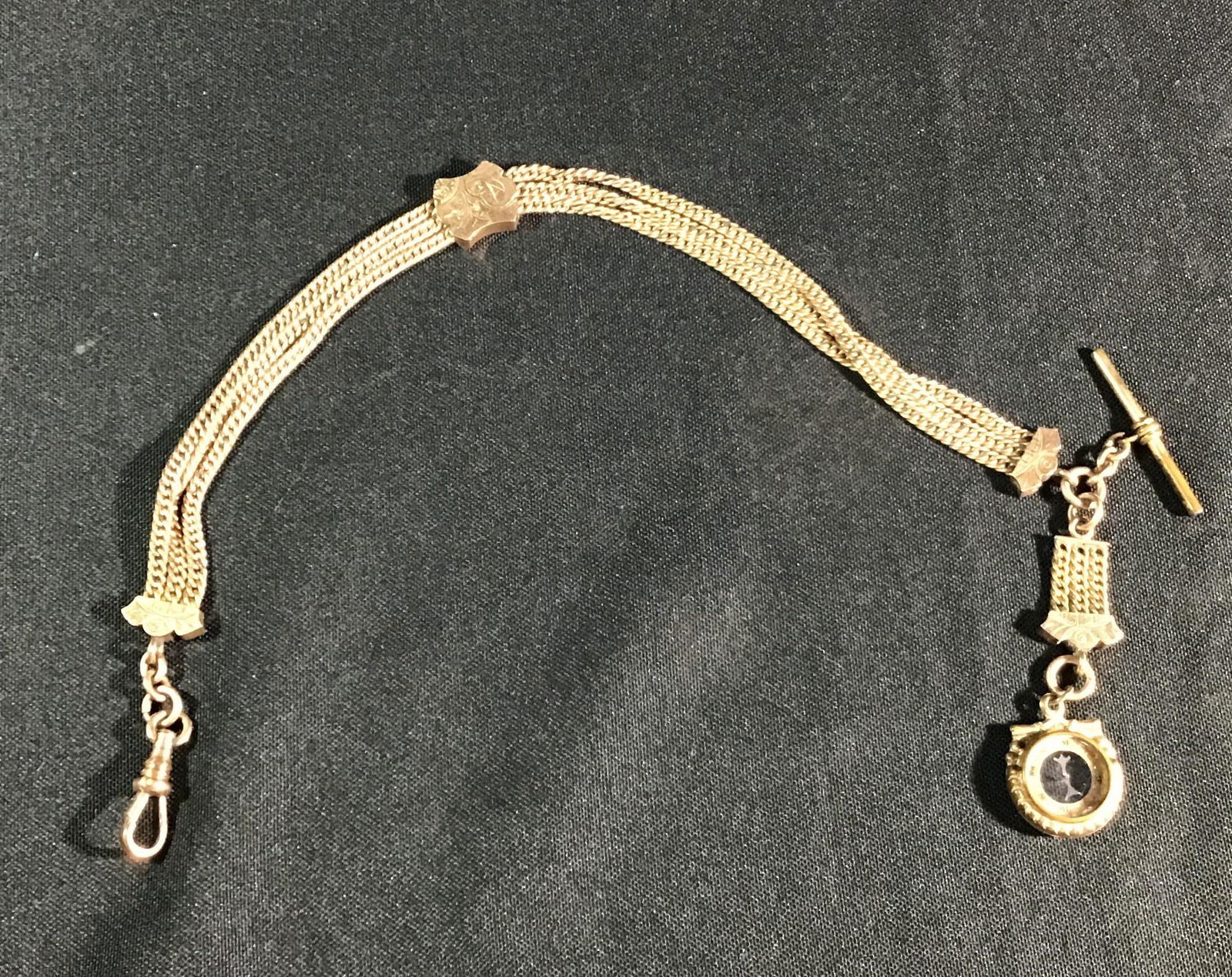 Victorian watch chain with compass, gold filled hand Engraved (1 of 7)