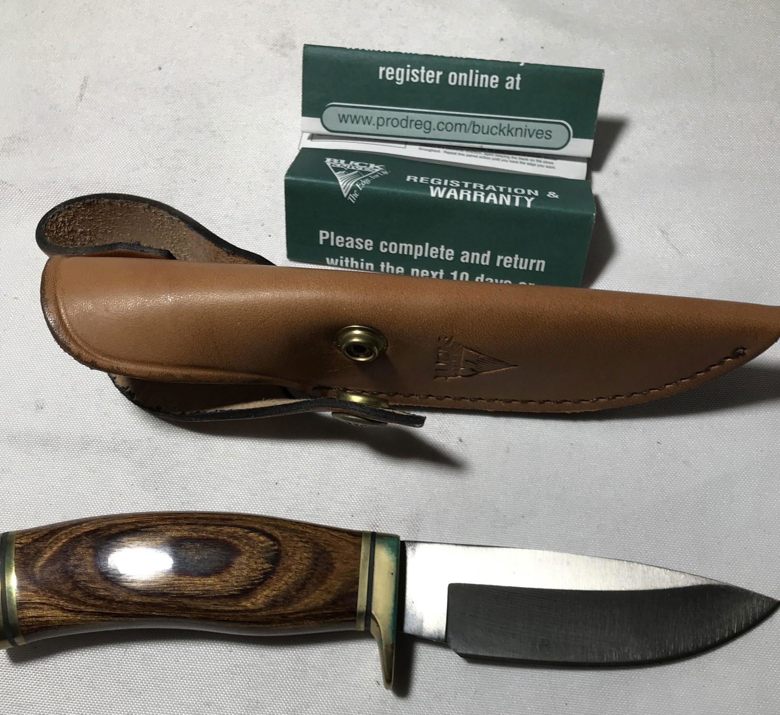 Buck Knife, Short Blade w/ sheath Beautiful buck knife with leather sheath! (1 of 2)
