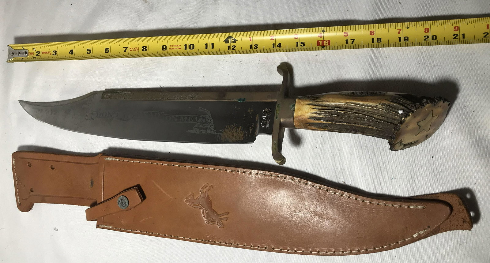 Colt Bowie Knife with leather sheath Don't Tread on Me! Blade (1 of 2)