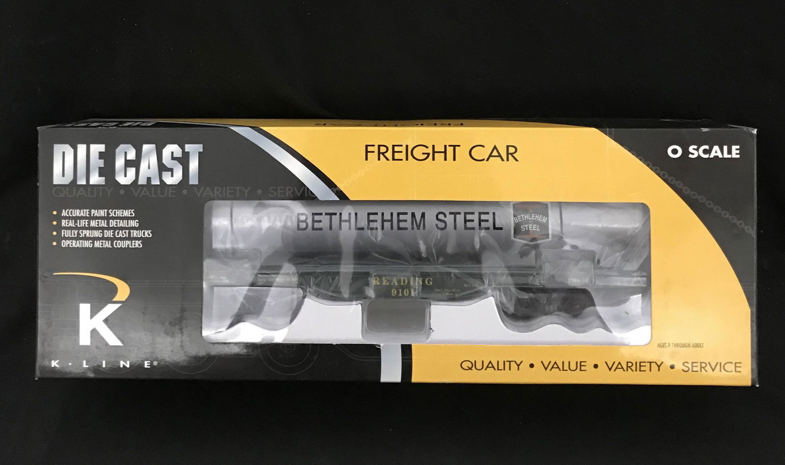 K-Line O Scale Diecast Freight Car Reading Flat Car w/ Bethlehem Steel Pipe (1 of 2)