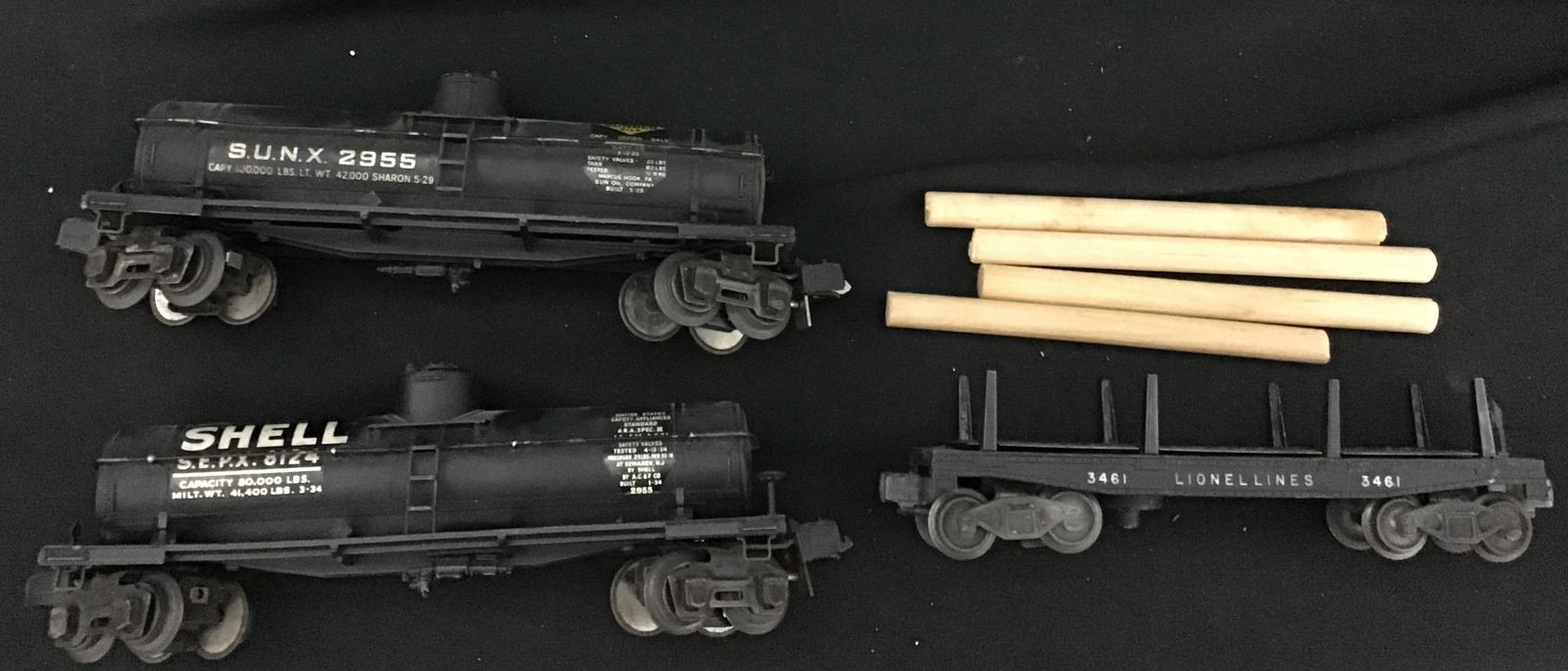 Lionel O Scale Vintage Lot Shell Tank Car 2955 8124 Log Car 3461 Used (1 of 5)