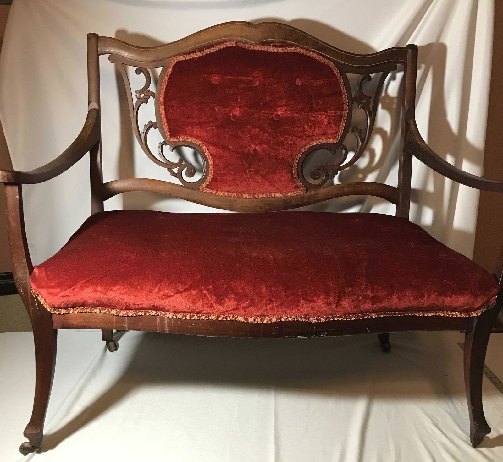Victorian Mahogany Love Seat: Measures 36" tall by 42" wide