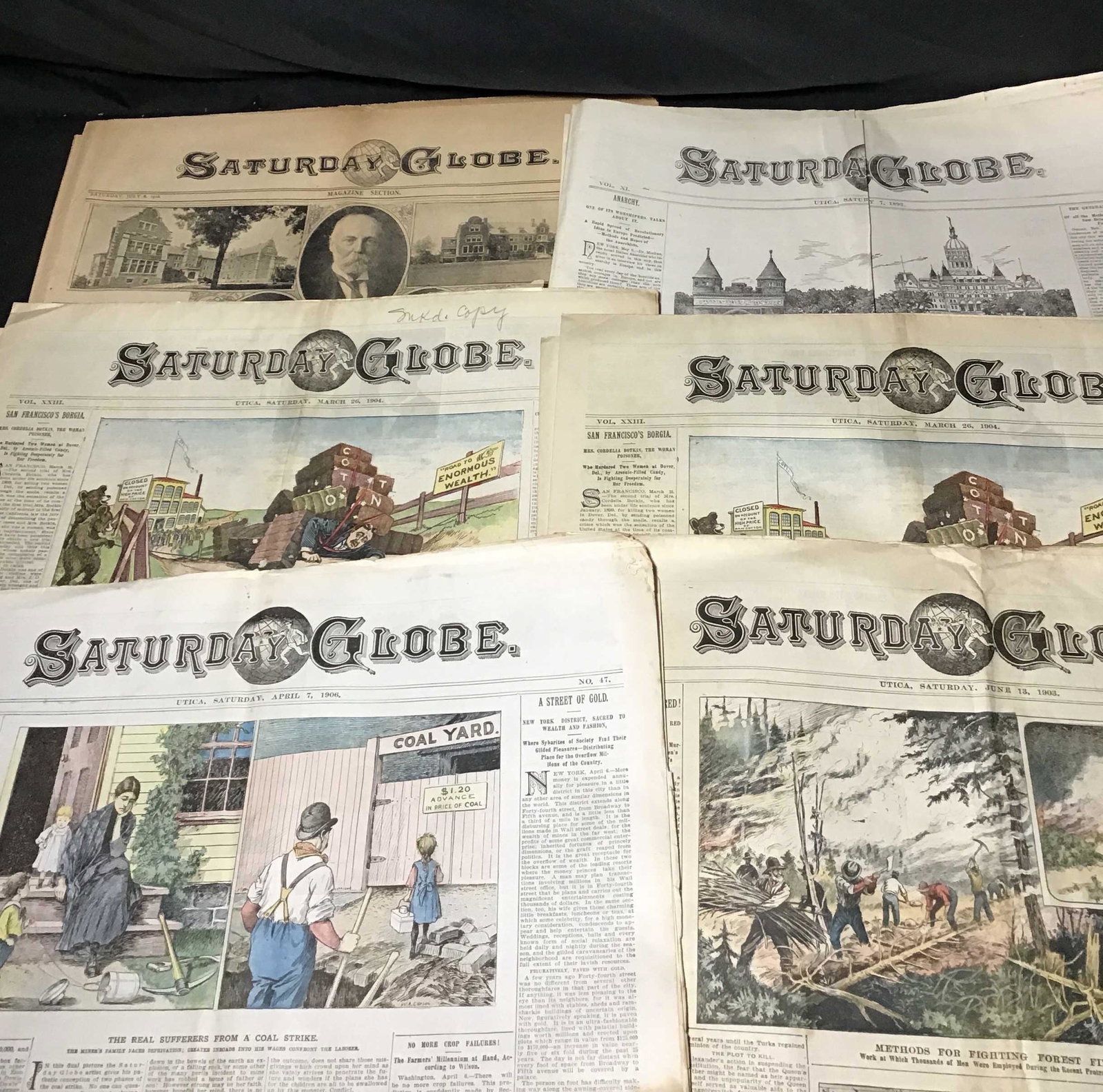 Vintage 1892 to 1916 Saturday globe newspapers: .