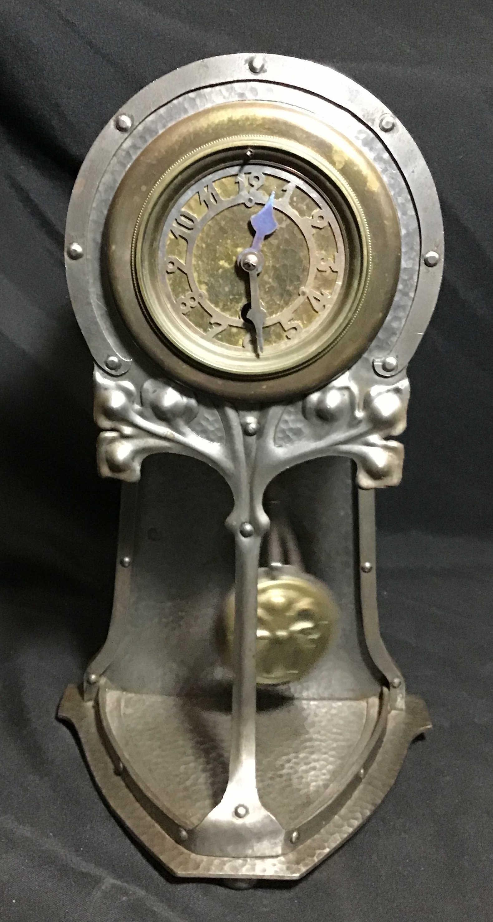 Vintage Art Nouveau Mantle Clock - Works! Measures 14 inches tall depth of 6 inches in length (1 of 6)