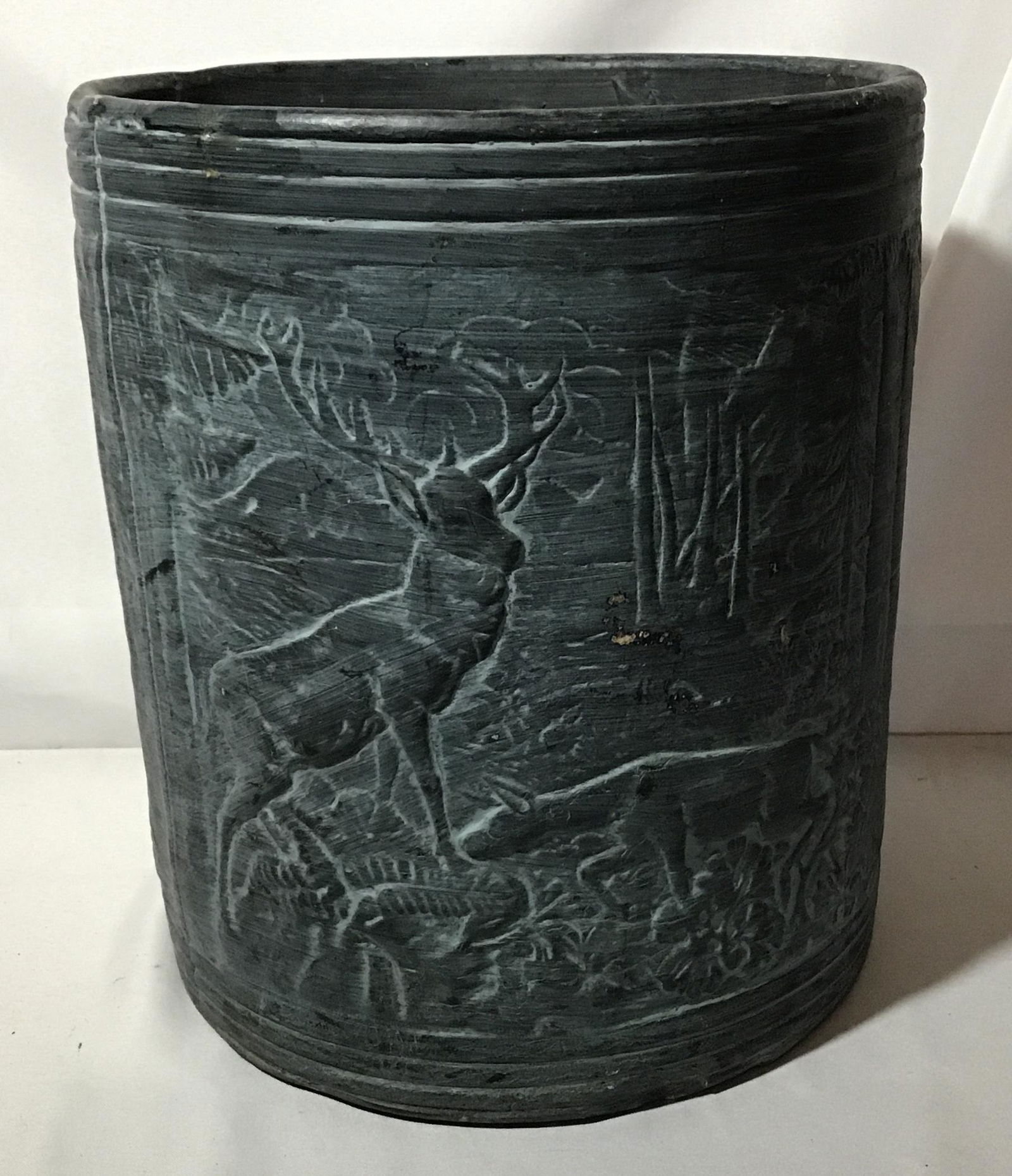 Stoneware Planter with Two Deer in the Forest measures 12 inches across height is 14 1/2 inches tall (1 of 6)