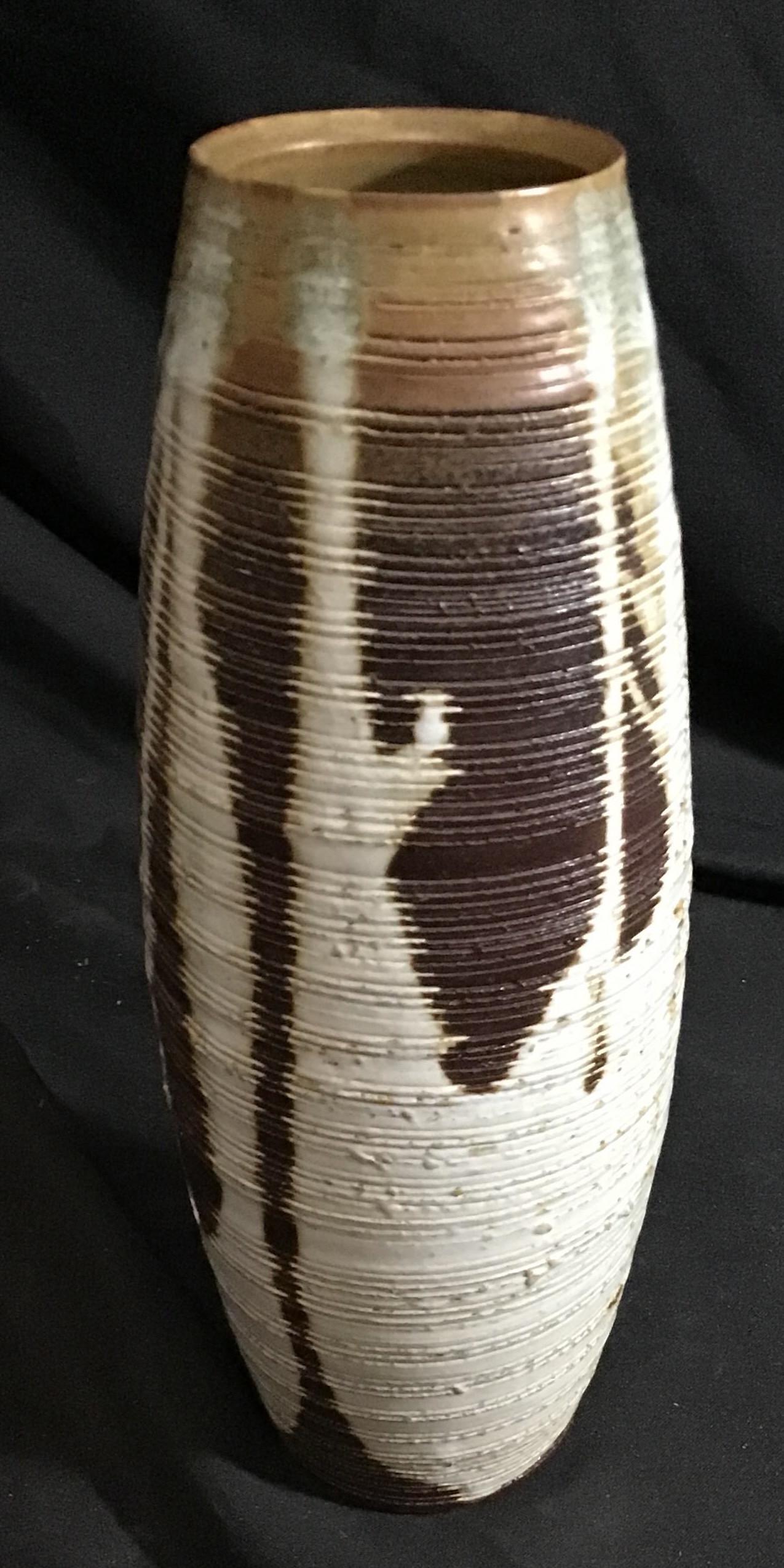 Pottery vase with 3 inch opening measures 13 inches tall: measures 13 inches tall