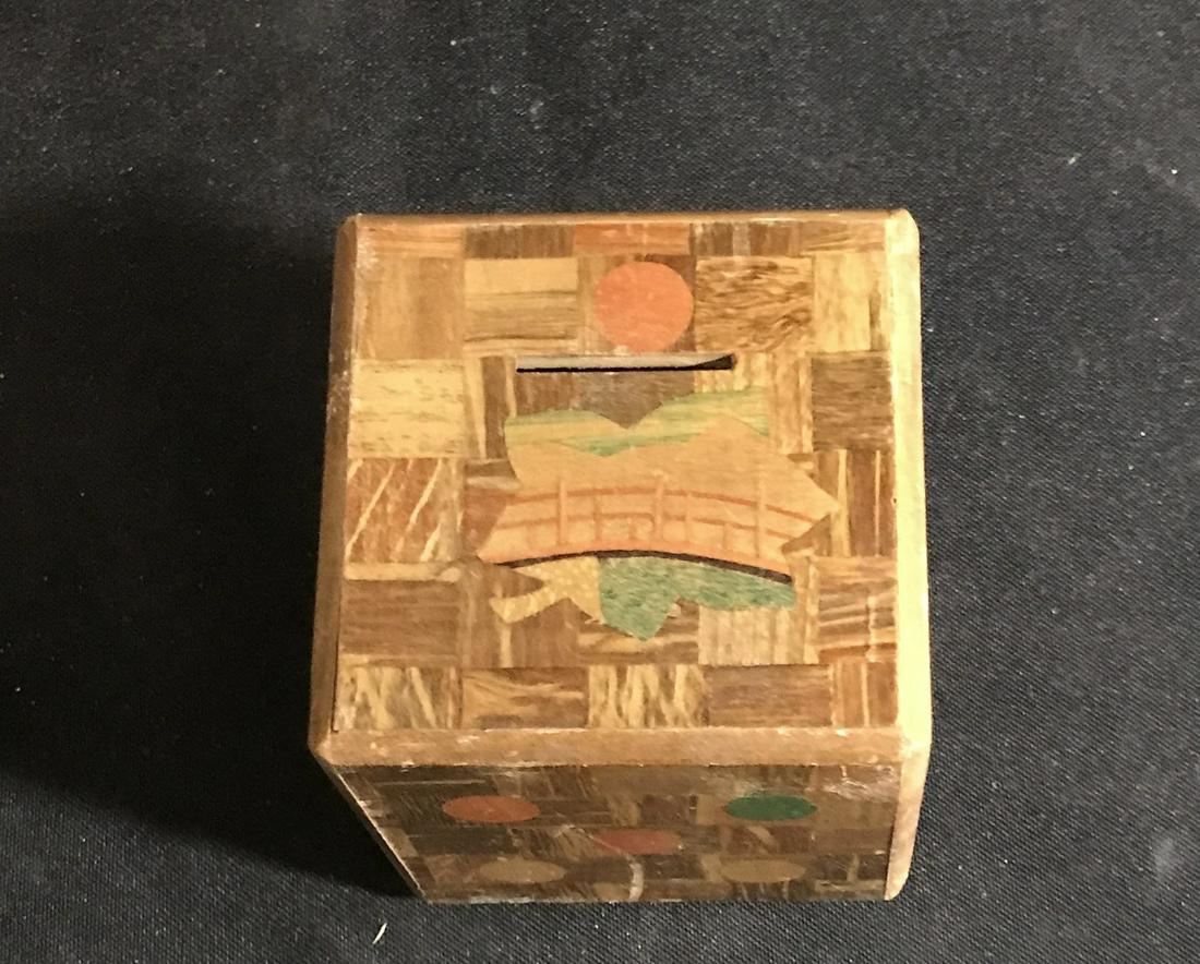 Wooden Oriental Puzzlebox Bank Measures 3 inches squared (1 of 3)