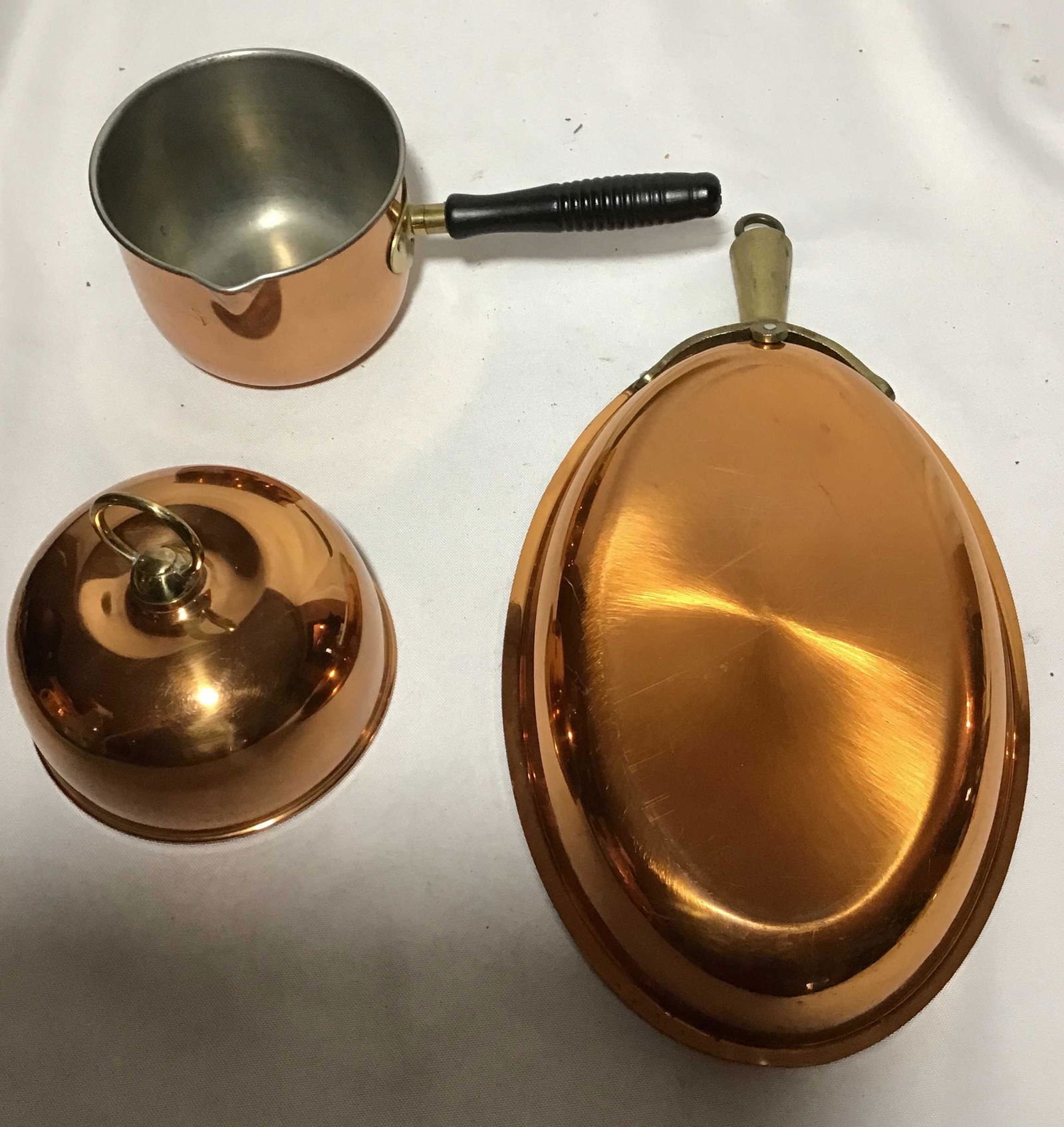 Copper Plated Pans, 2 with brass handles . (1 of 4)