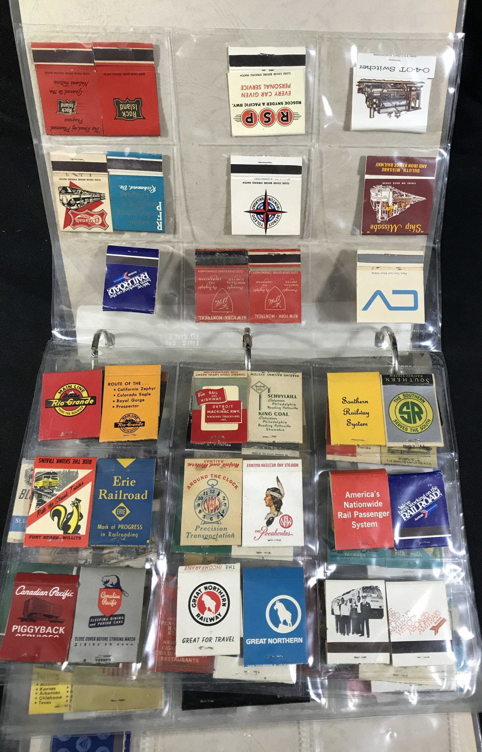 Railroad Matchbook Collection in Binder 10+ pages over 100 match packs All railroad related (1 of 5)
