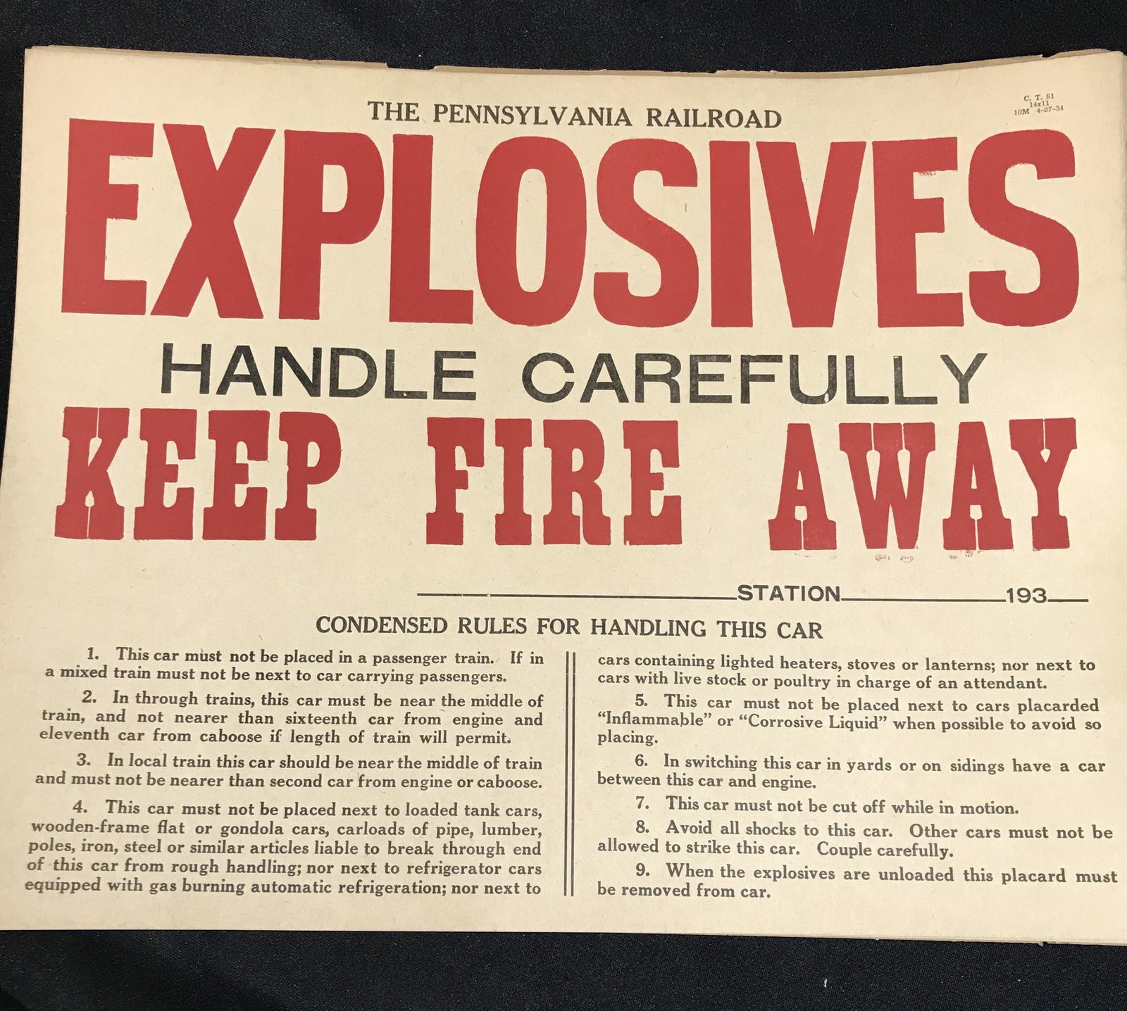 Pennsylvania Railroad Explosive Warning Signs (5) Each measuring 11 x 14 (1 of 3)