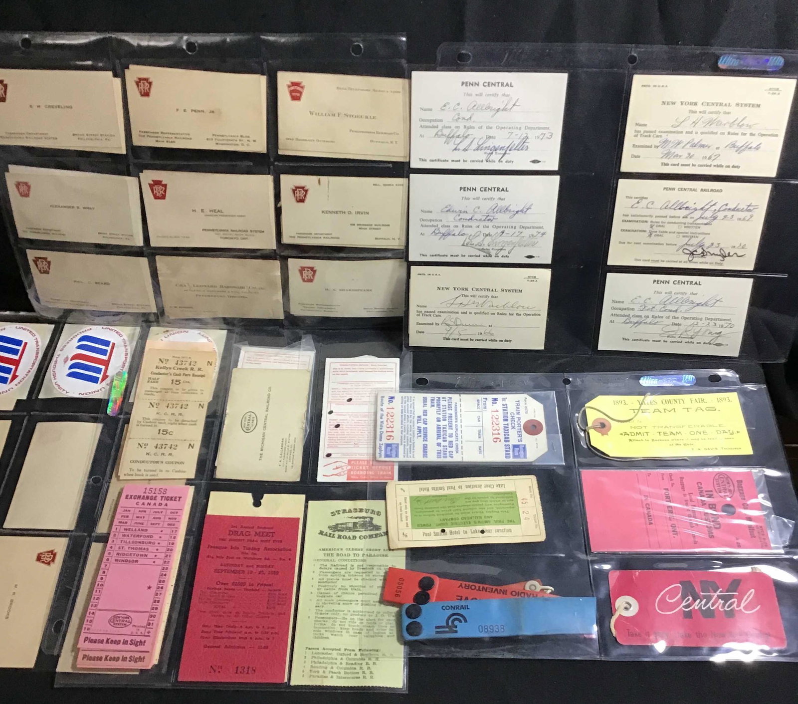 Pennsylvania Railroad Memorabilia Including business cards, class, certification, cards, baggage (1 of 4)