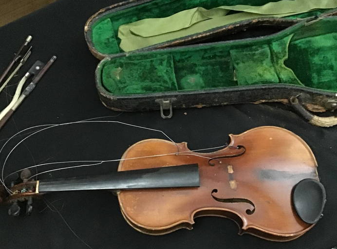 Vintage Violin W/ Case & 2 Bows W/ Extra Strings And Parts, One Bow