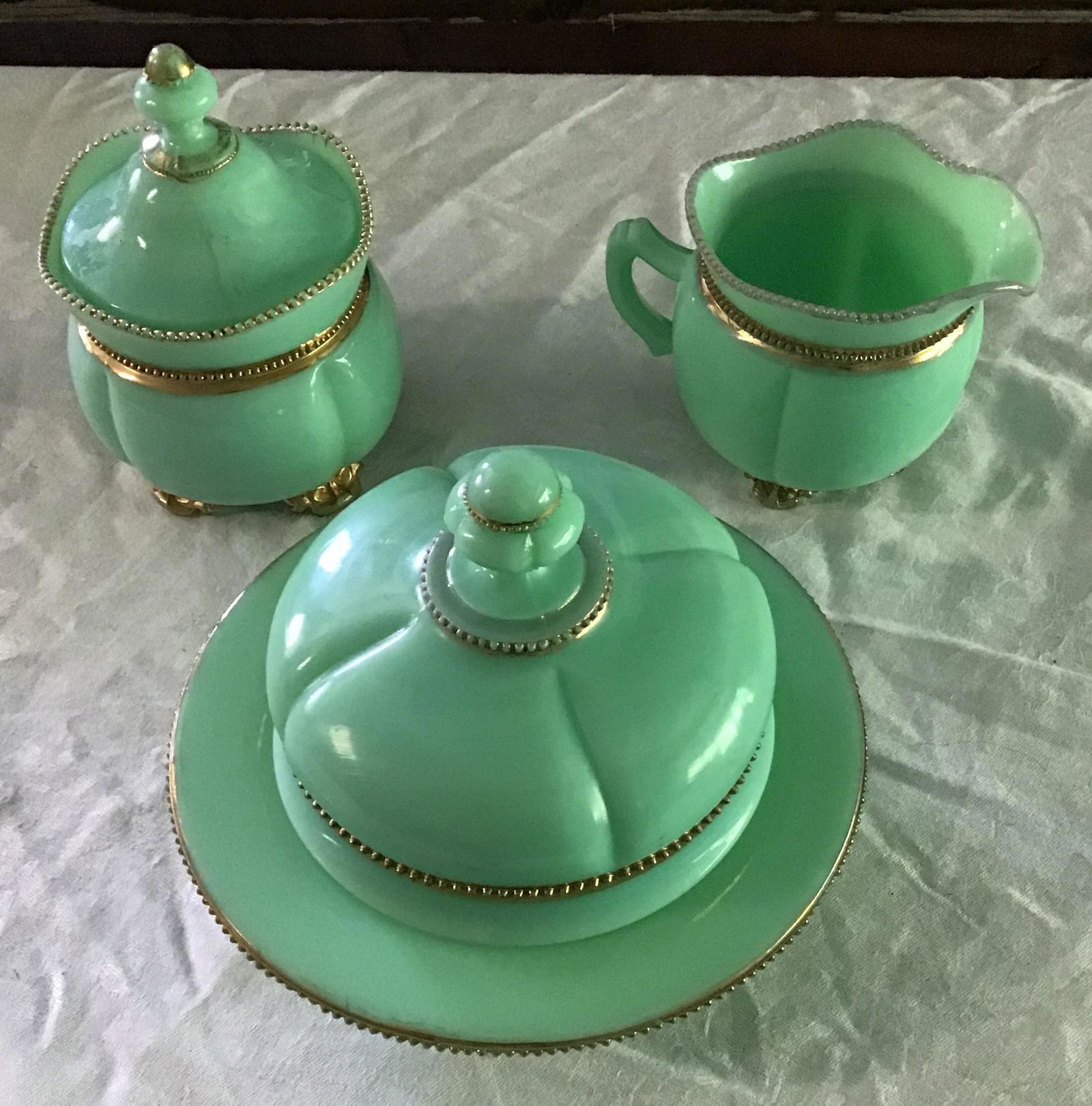 Green Glass Collection (3 pieces) :sugar bowl (1 of 6)