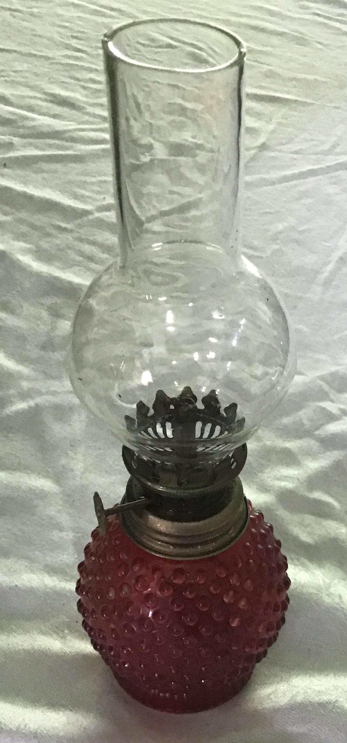 Cranberry Hurricane Lamp: Measures 9" x 3"