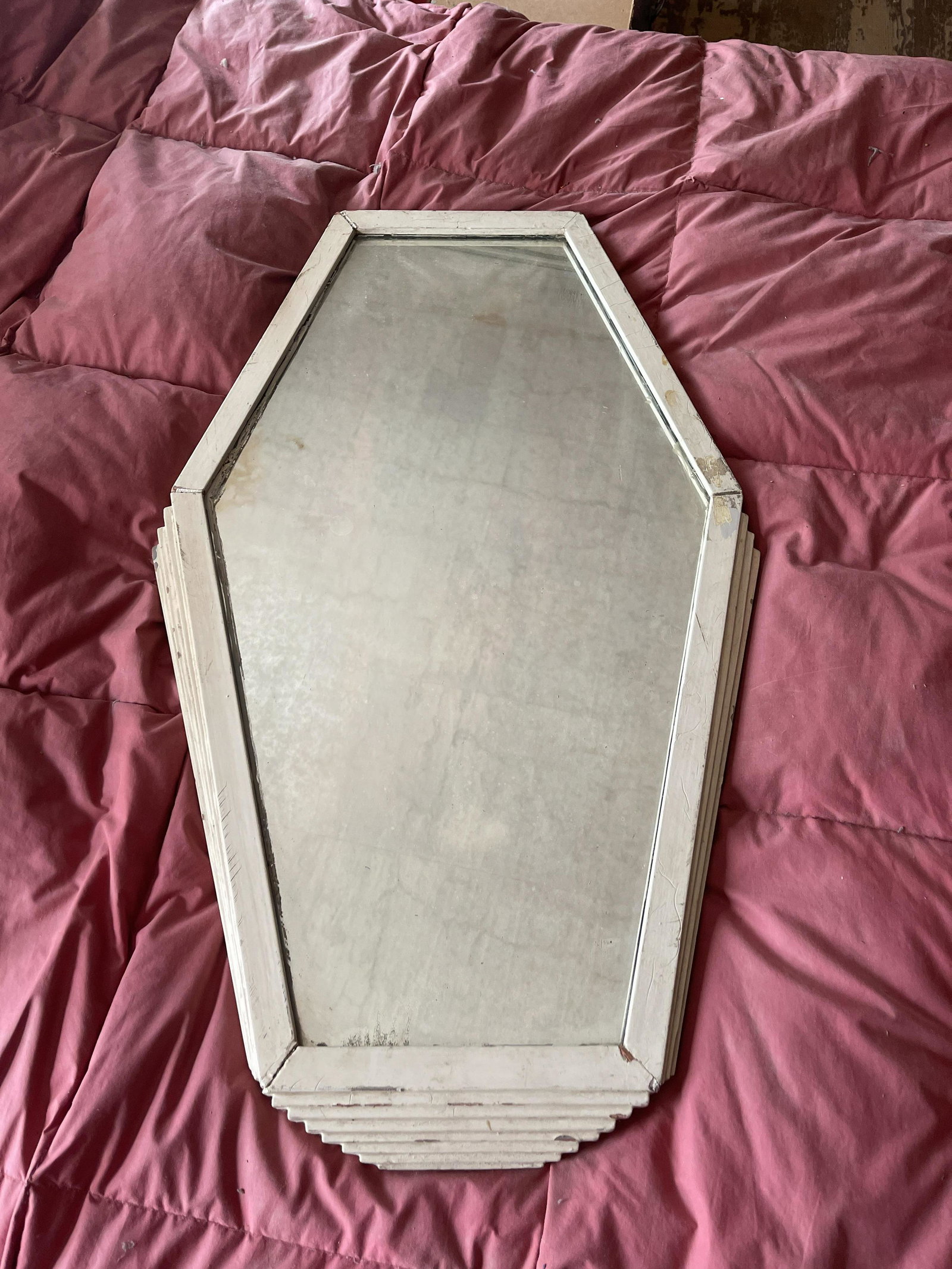 1930s Art Deco Wooden Framed Mirror: measures 31” x 19”