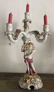 Vintage Capodimonte Candelabra Held by Cherub: beautiful flowers in excellent condition measures H 19 x L 11