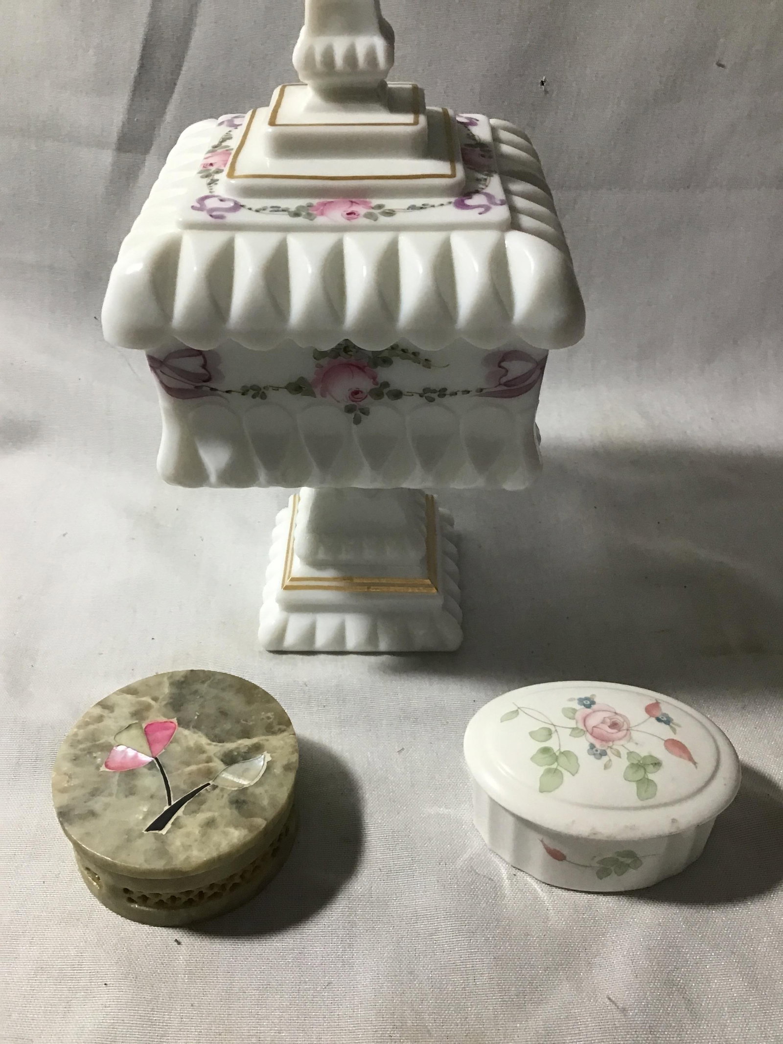 Jewlery Box Collection: trinket jewelry box And Westmoreland white milk, glass, candy dish bowl measurements of candy dish 8 inches high 4 inches wide