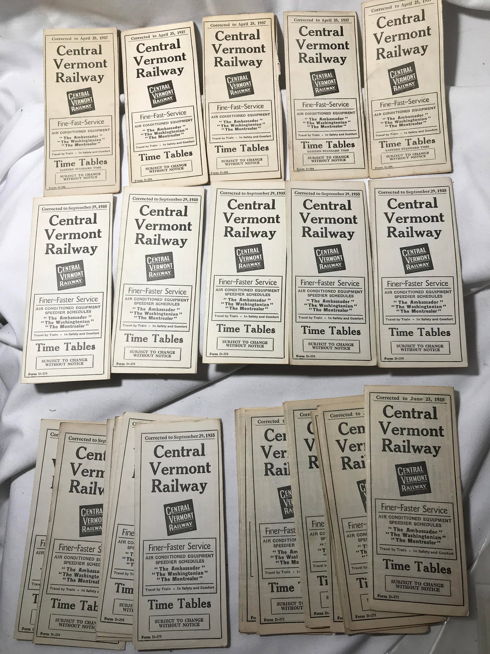 Central Vermont Railway Time Tables: Over 20