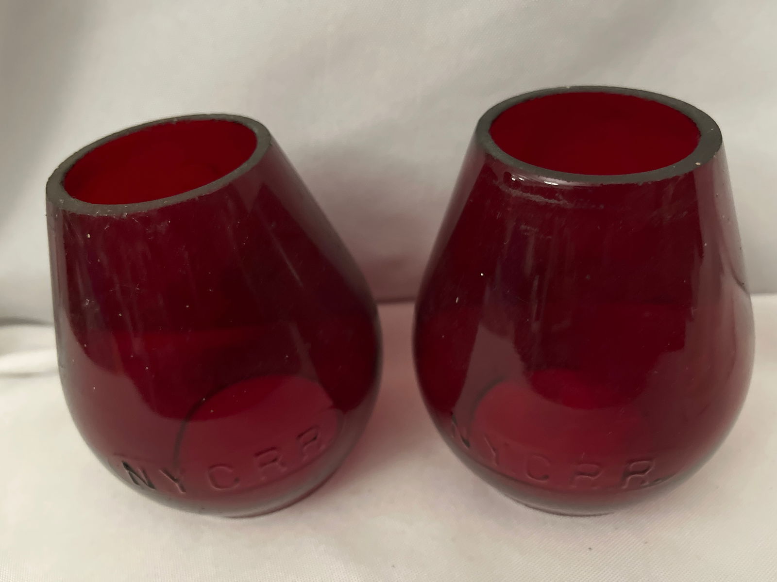 NY Central RR Globes (2) red cut Glass (1 of 5)