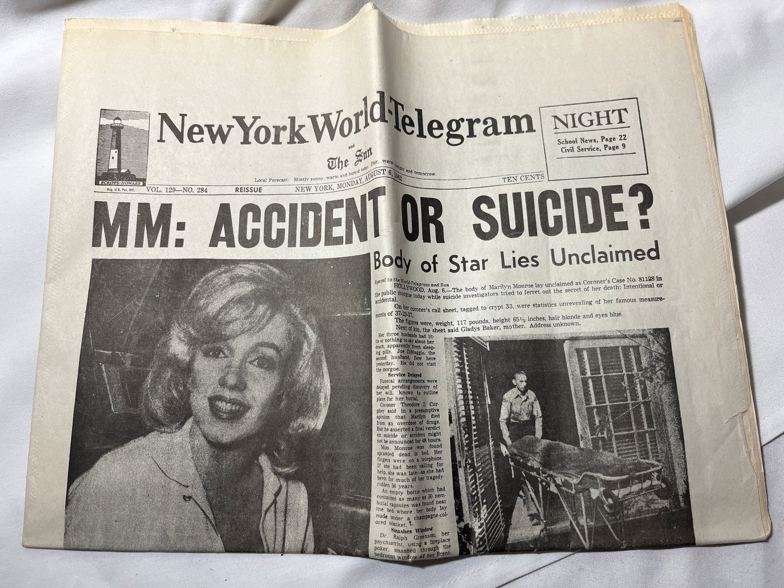 New York World Telegram Newspaper -Aug 6, 1962 (1 of 4)