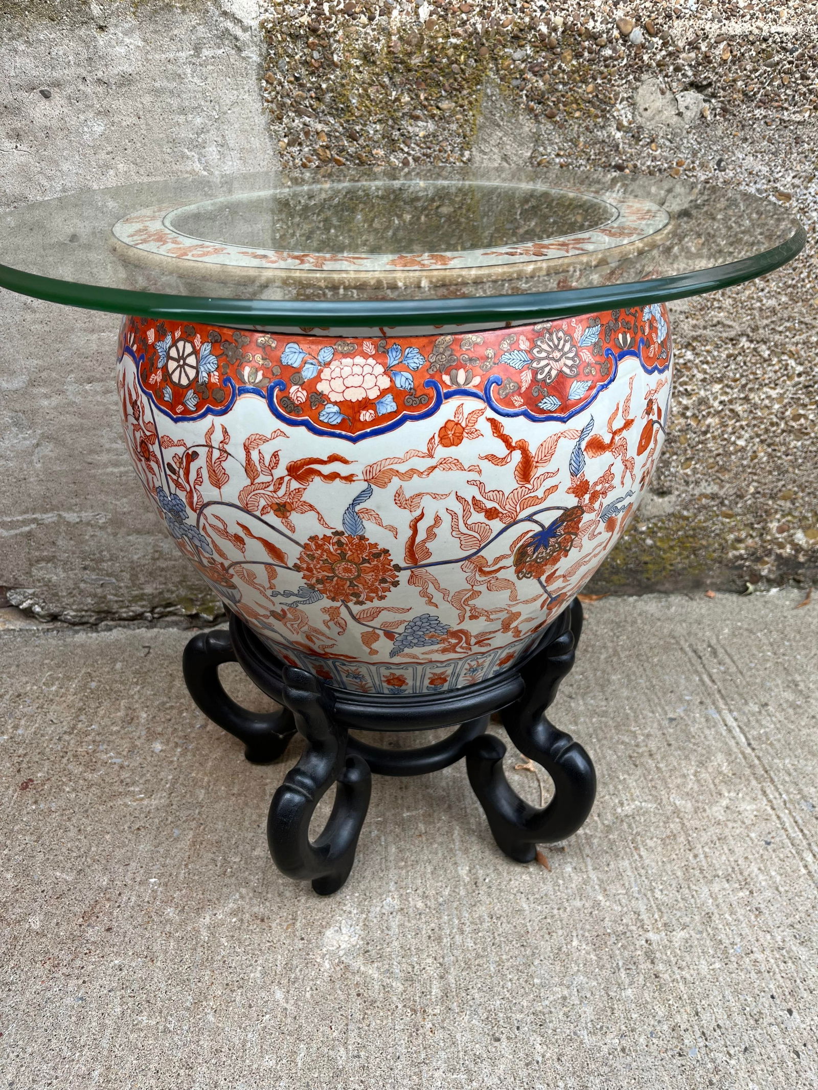 Fish Bowl Table w/ Base: Measures 20 inches tall, bowl measuring 14 inches diameter