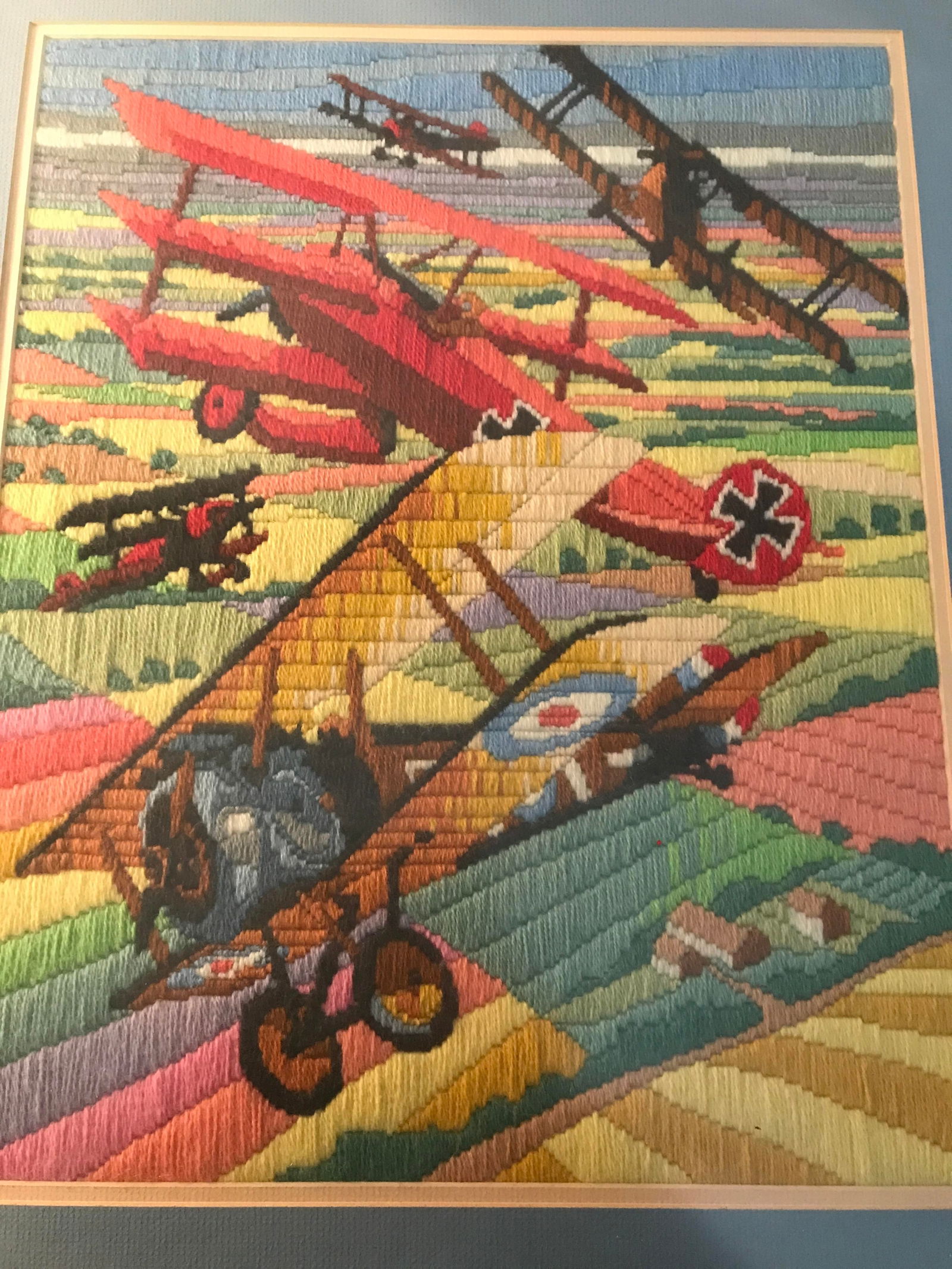 Vintage Needlepoint World War I Planes Dogfight (1 of 3)