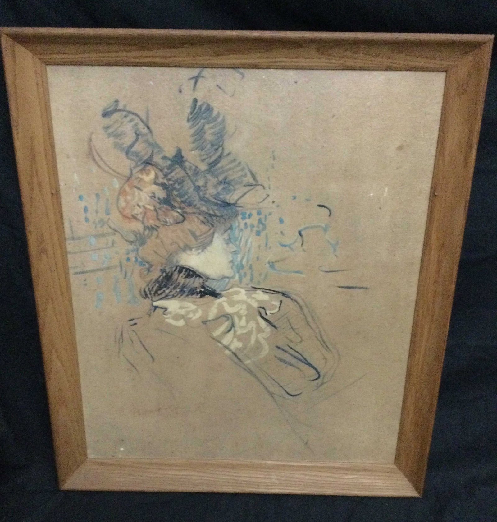 Profile of a Woman by Henry de Toulouse-Lautrec: Wood Frame Reproduction Measures 23 x 27 inches