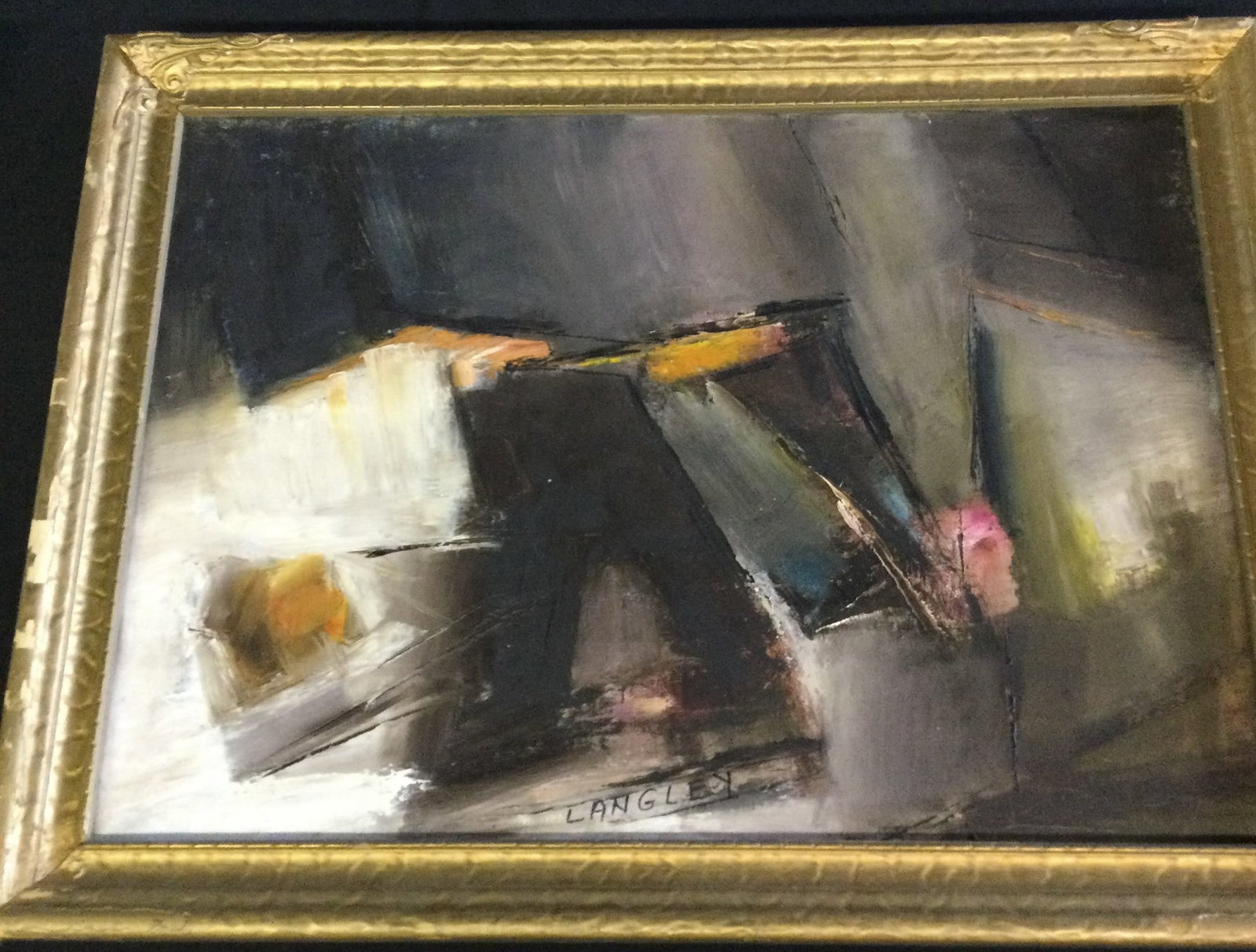 Katherine Langley Storm At Olcot Beach: Oil on Canvas, Frame measures 24 by 32 inches