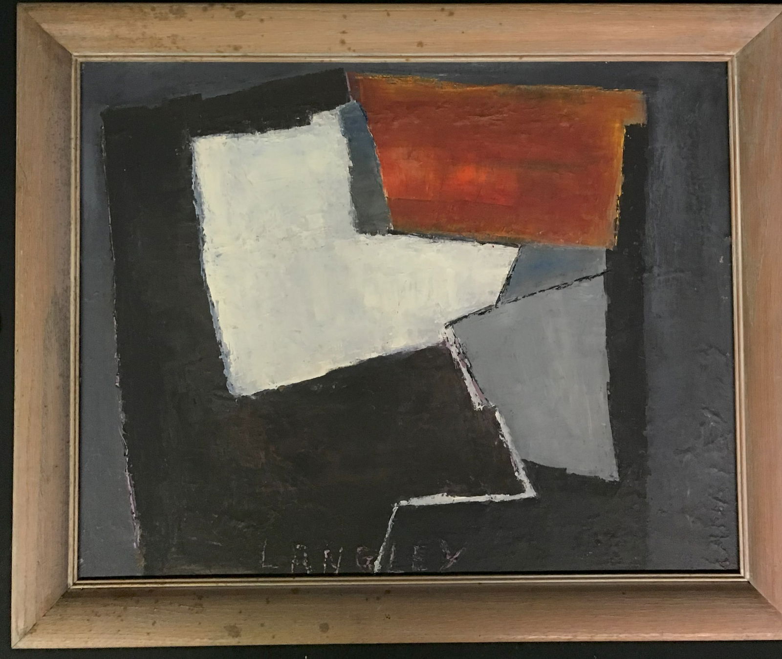 Katherine Langley COMPOSITION Oil on Masonite: Signed 89, frame measures 32 x 26 inches