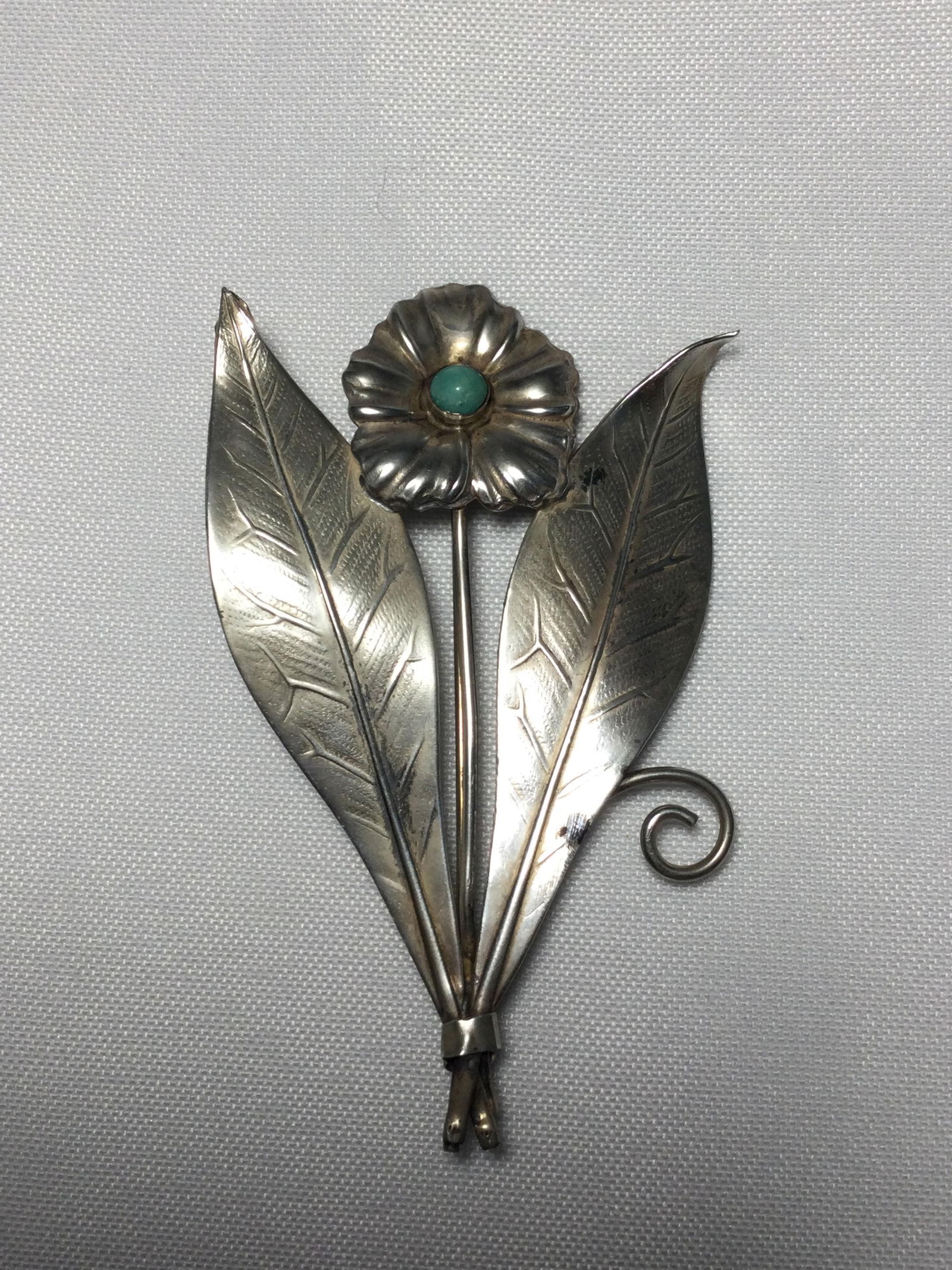 Sterling Flower Brooch w/ Turquoise Stone (1 of 5)