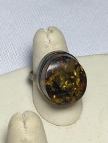 925 Sterling & Honey Amber Ring