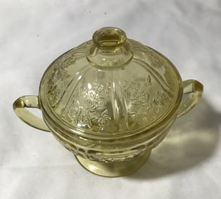 Amber Depression Glass Sugar Bowl with lid