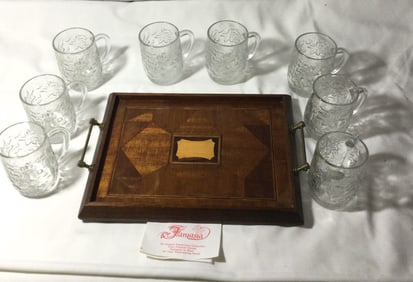 8 Glass Mugs from Fantasia w/ Serving Tray